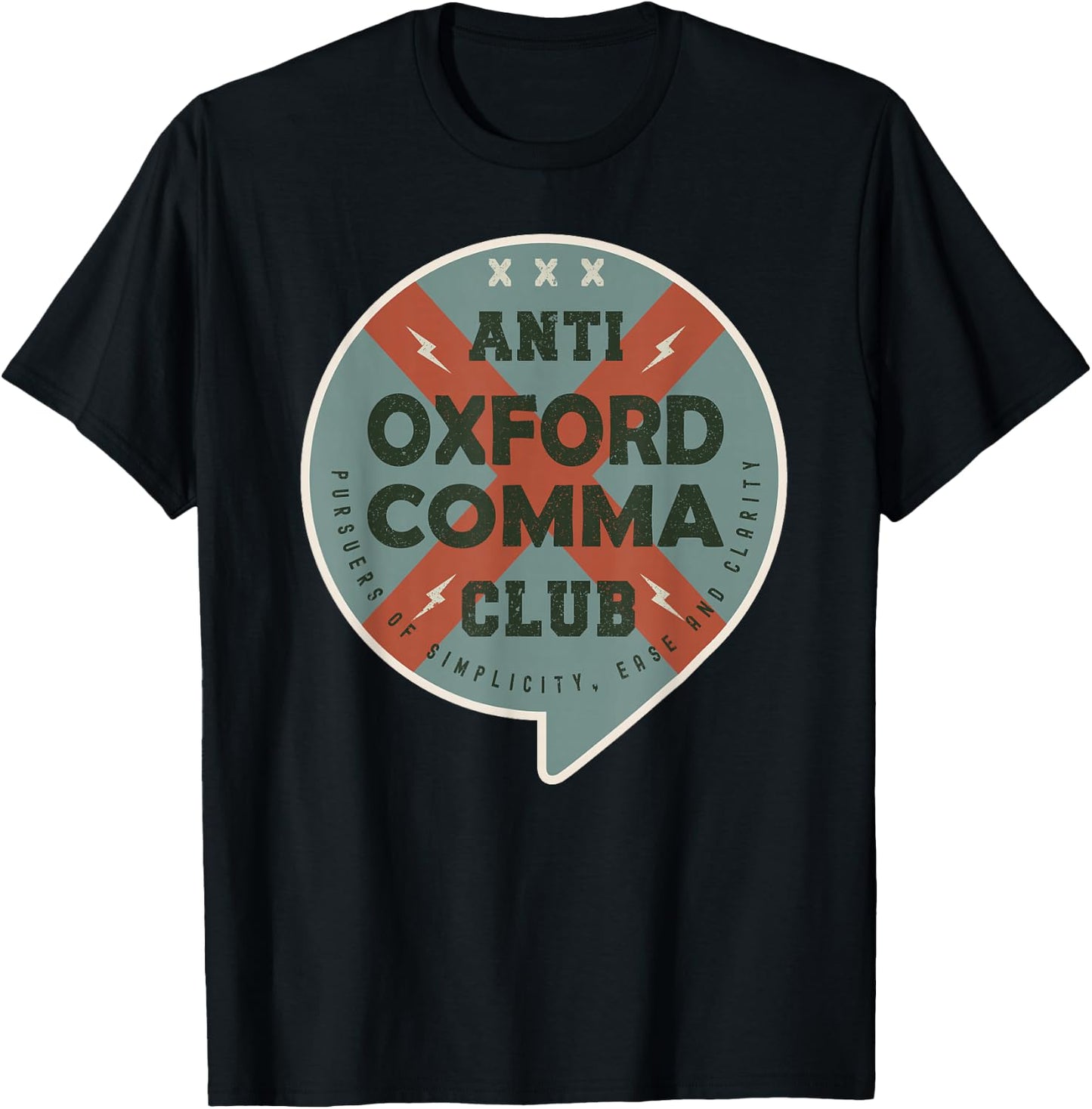 Anti Oxford Comma Club Vintage Anti Oxford Comma League T-Shirt - T-Shirt | Black