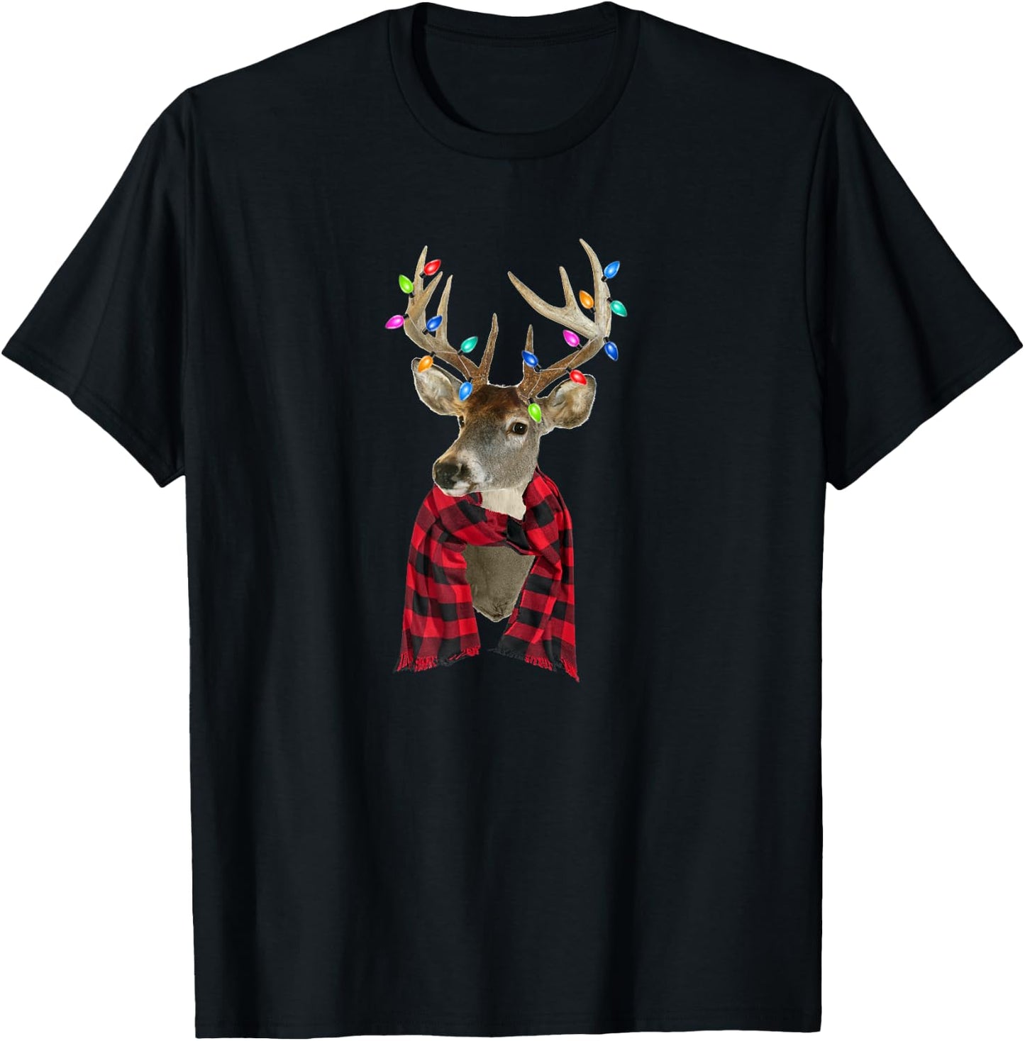 Reindeer Plaid Deer Buffalo Holiday Christmas T-Shirt - T-Shirt | Black
