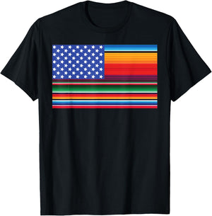 Cinco De Mayo Festival Funny Serape American USA Flag Cool T-Shirt - T-Shirt | Black