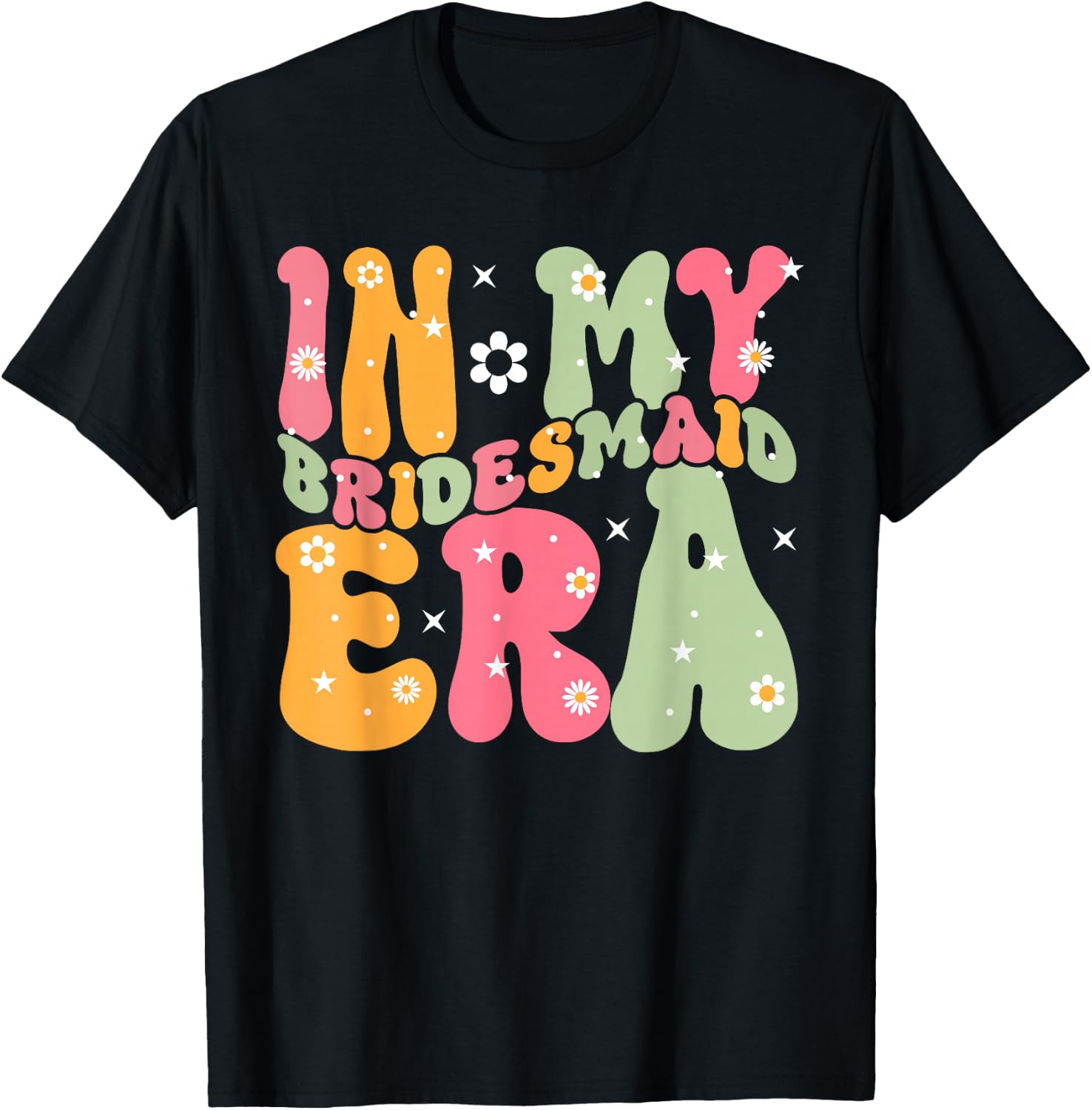 Maid of Honor in My Bridesmaid Era Groovy Bachelorette T-Shirt - T-Shirt | Black