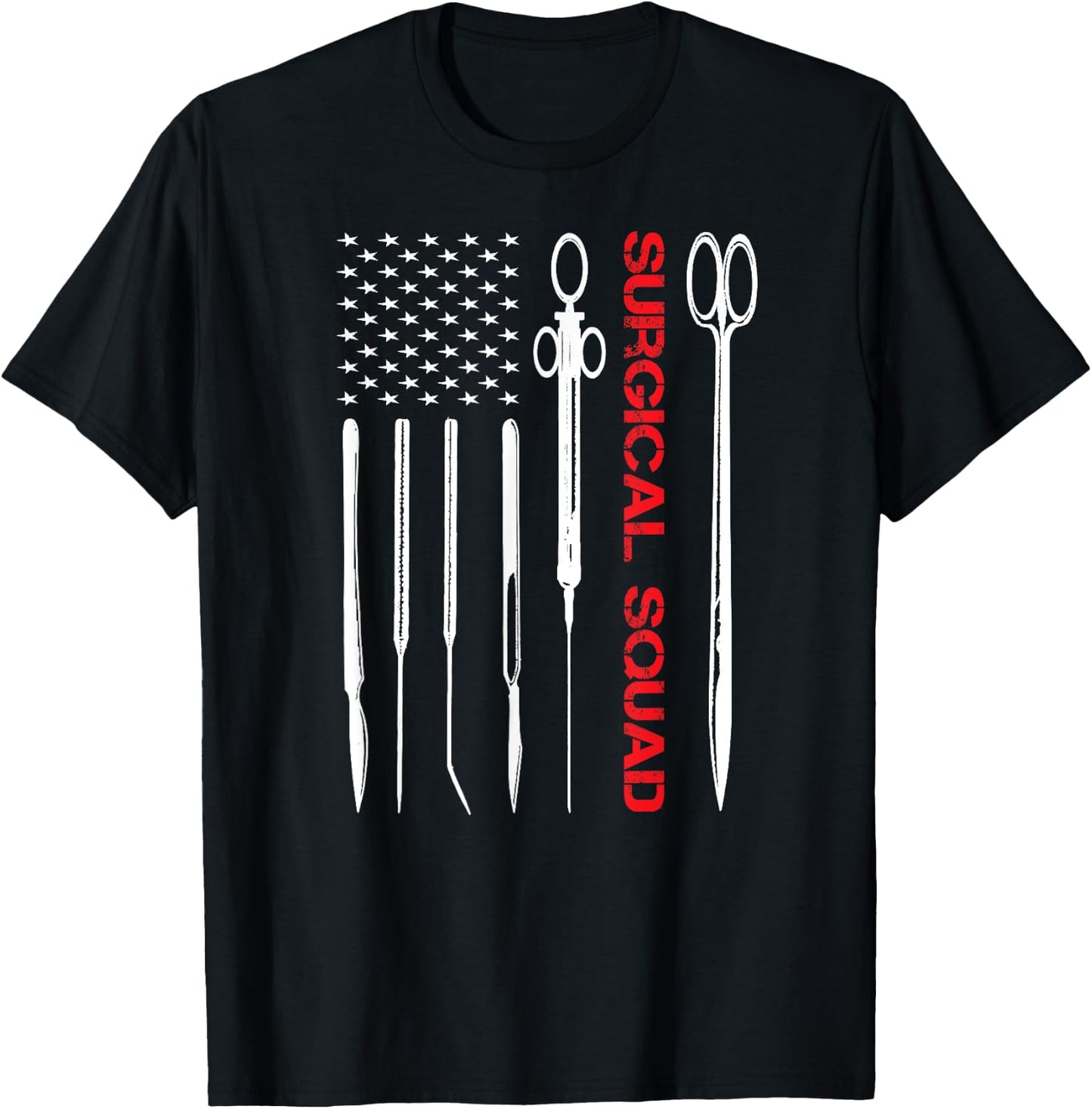 Surgical Squad Team Crew Technologist Tech American Flag T-Shirt - T-Shirt | Black