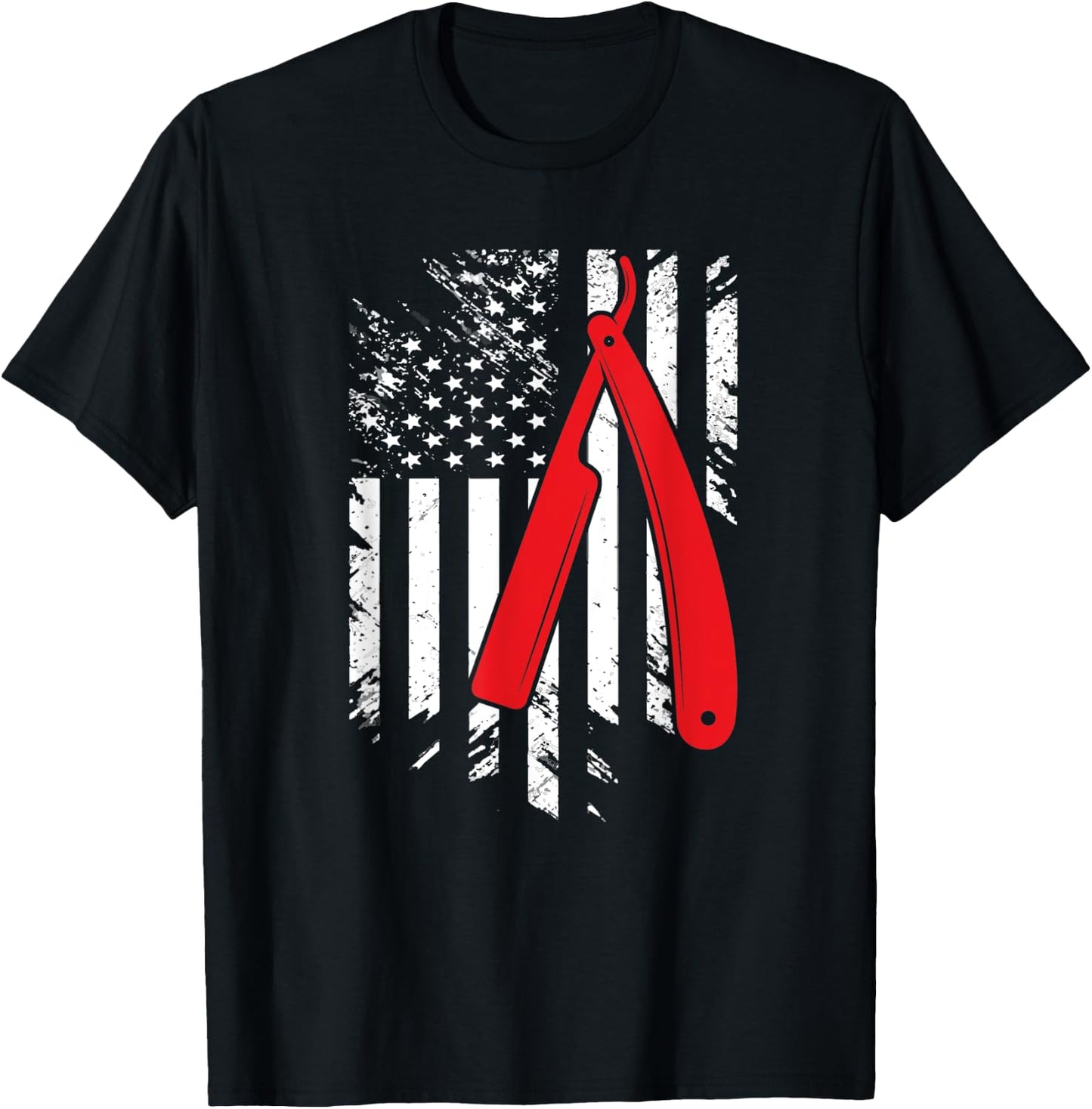 USA Red White Barber American Flag Cool Gift T-Shirt - T-Shirt | Black