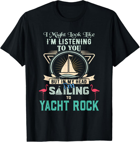 Funny Retro Sailing Yacht Rock Flamingo Distressed Design T-Shirt - T-Shirt | Black