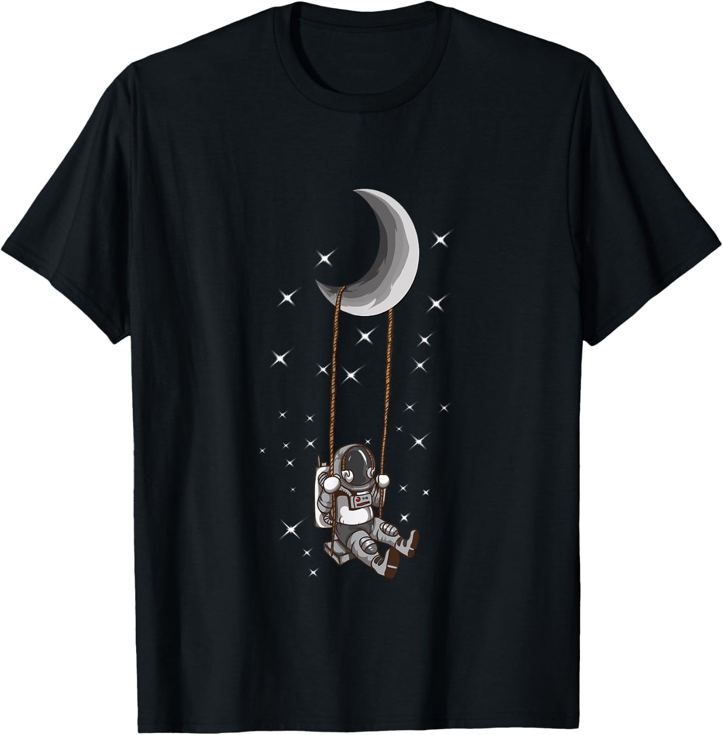 Astronaut Moon Swing Space Universe Stars Cosmonaut T-Shirt - T-Shirt | Black