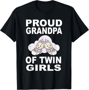 Proud Grandpa Of Twin Girls Twins Grandfather Gift T-Shirt - T-Shirt | Black