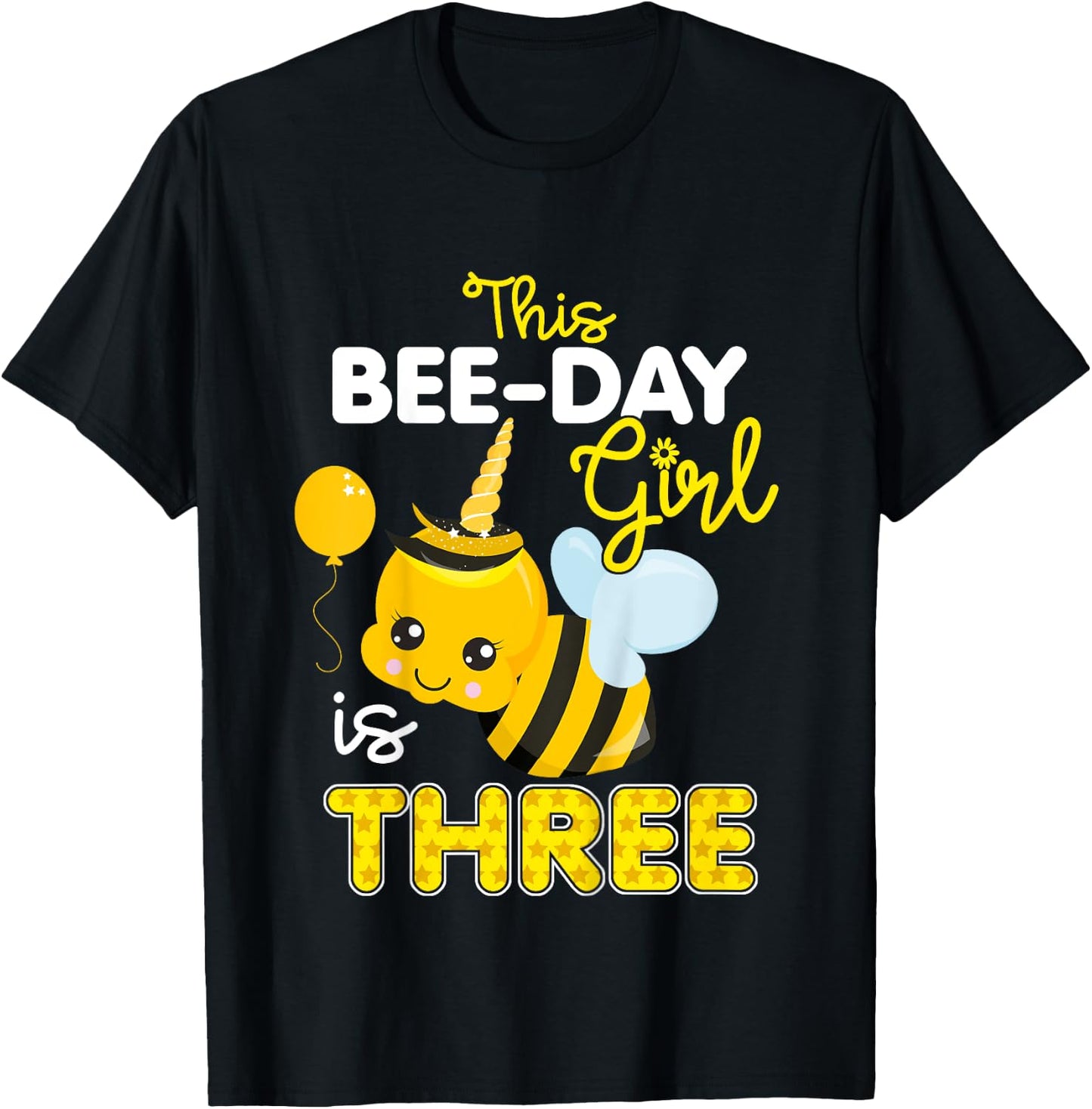 3rd Birthday Girl Bee Themed 3 Year Old Bday Matching Party T-Shirt - T-Shirt | Black