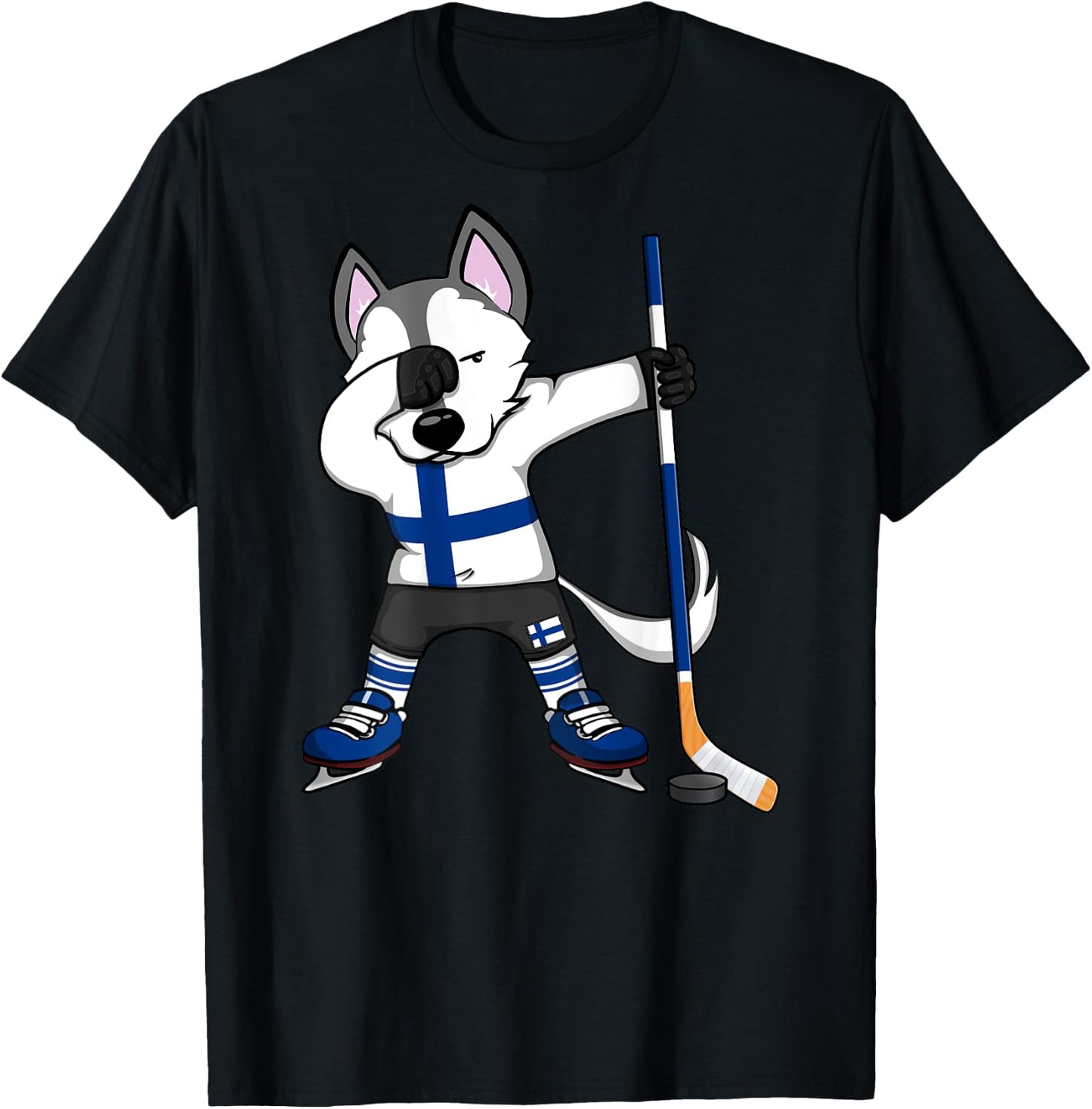 Dabbing Husky Finland Ice Hockey Lovers Jersey Winter Sports T-Shirt - T-Shirt | Black
