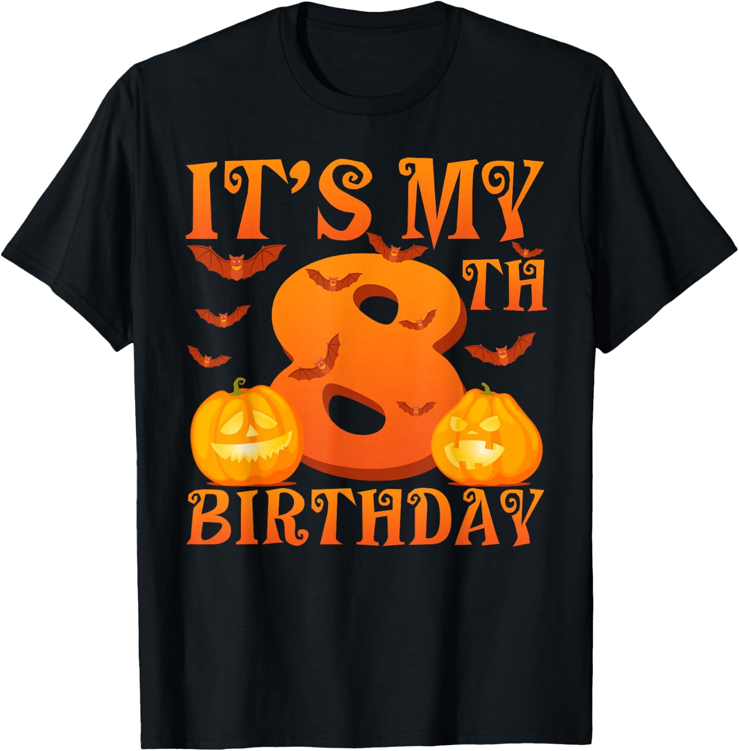 It's My 8th Birthday Pumpkins 8 Years Old Halloween Day Kids T-Shirt - T-Shirt | Black