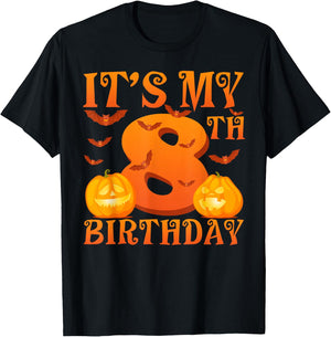It's My 8th Birthday Pumpkins 8 Years Old Halloween Day Kids T-Shirt - T-Shirt | Black