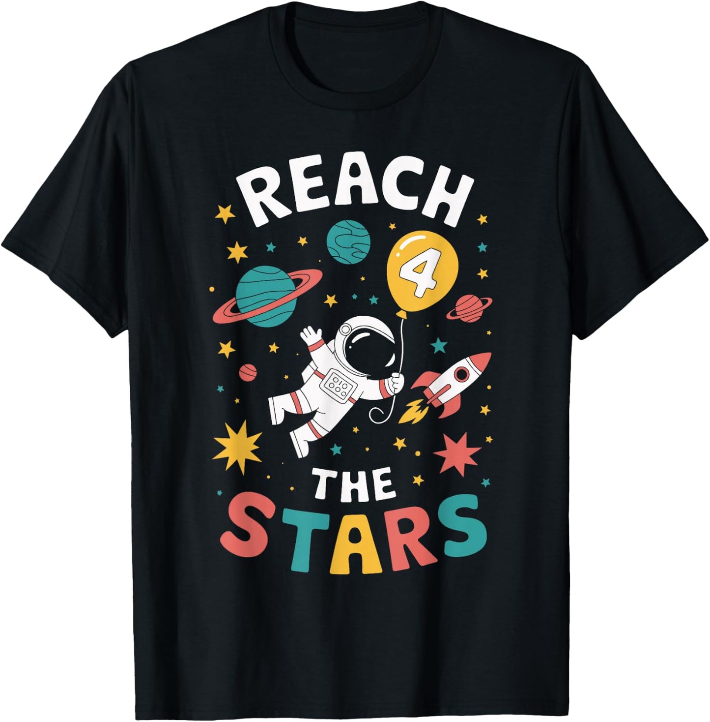 Reach 4 The Stars Cosmic Adventure Rocket Universe Fun T-Shirt - T-Shirt | Black