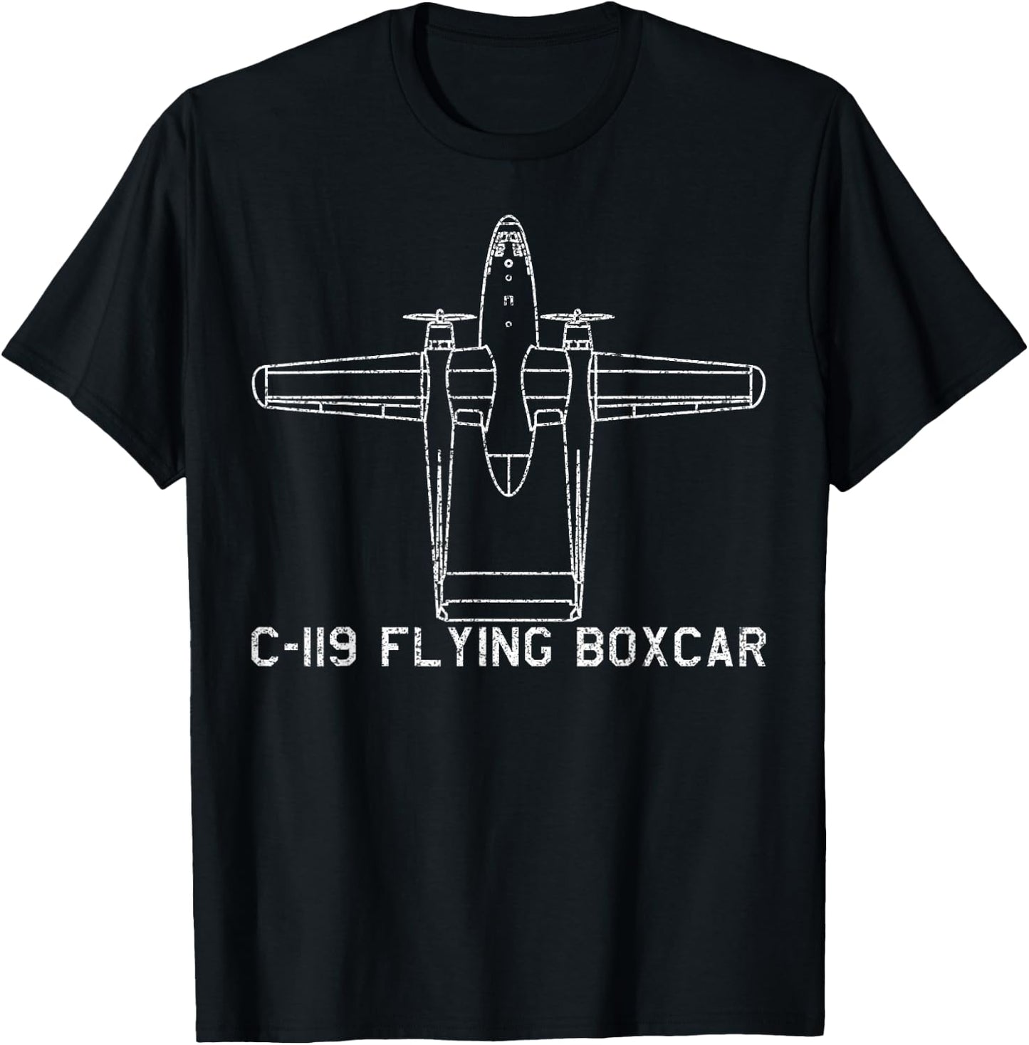 C-119 Flying Boxcar Classic Airplane USA Warplane Blueprint T-Shirt - T-Shirt | Black