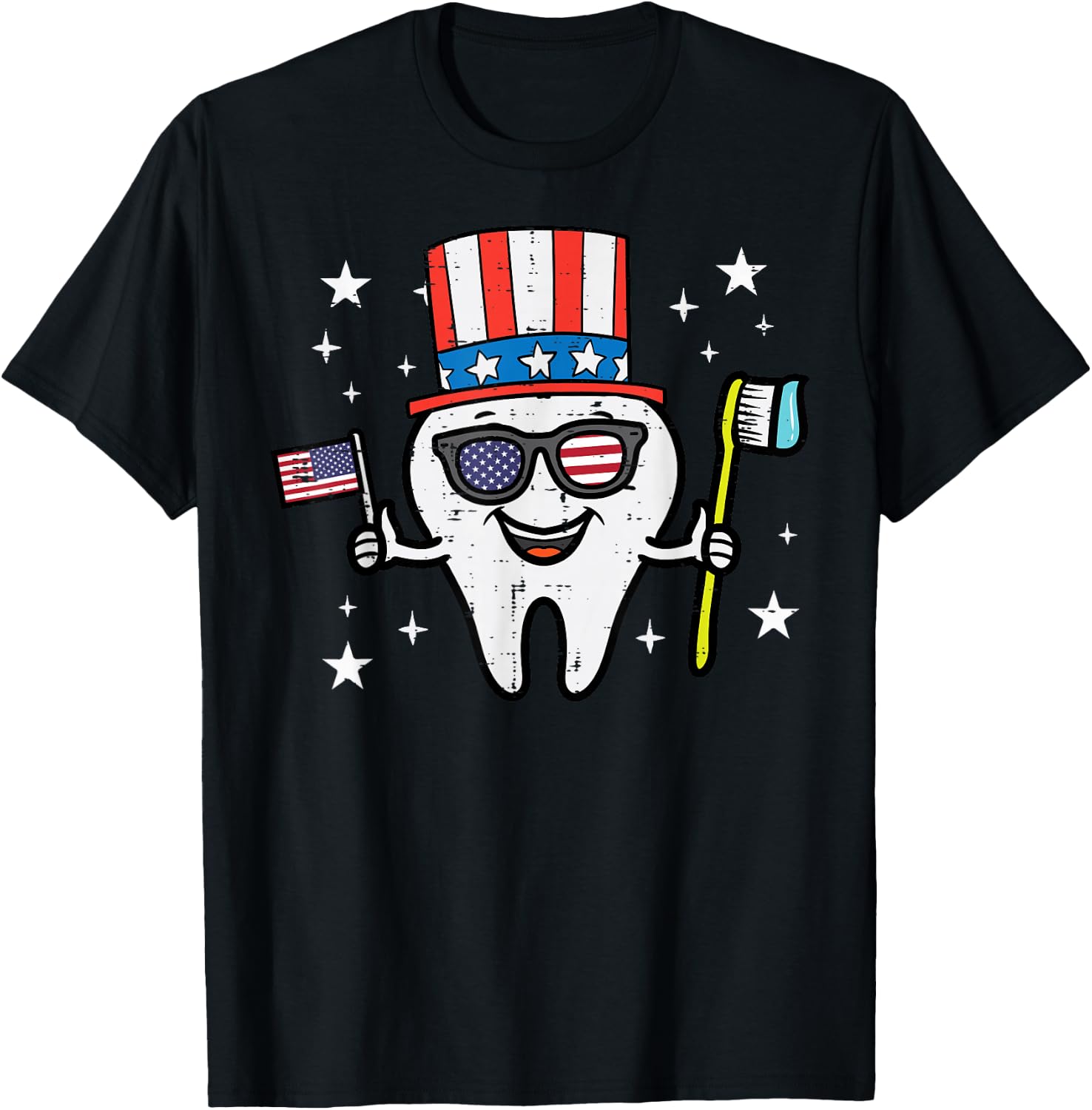 4th Of July Dentist Tooth Dental Patriotic Women Men Kids T-Shirt - T-Shirt | Black