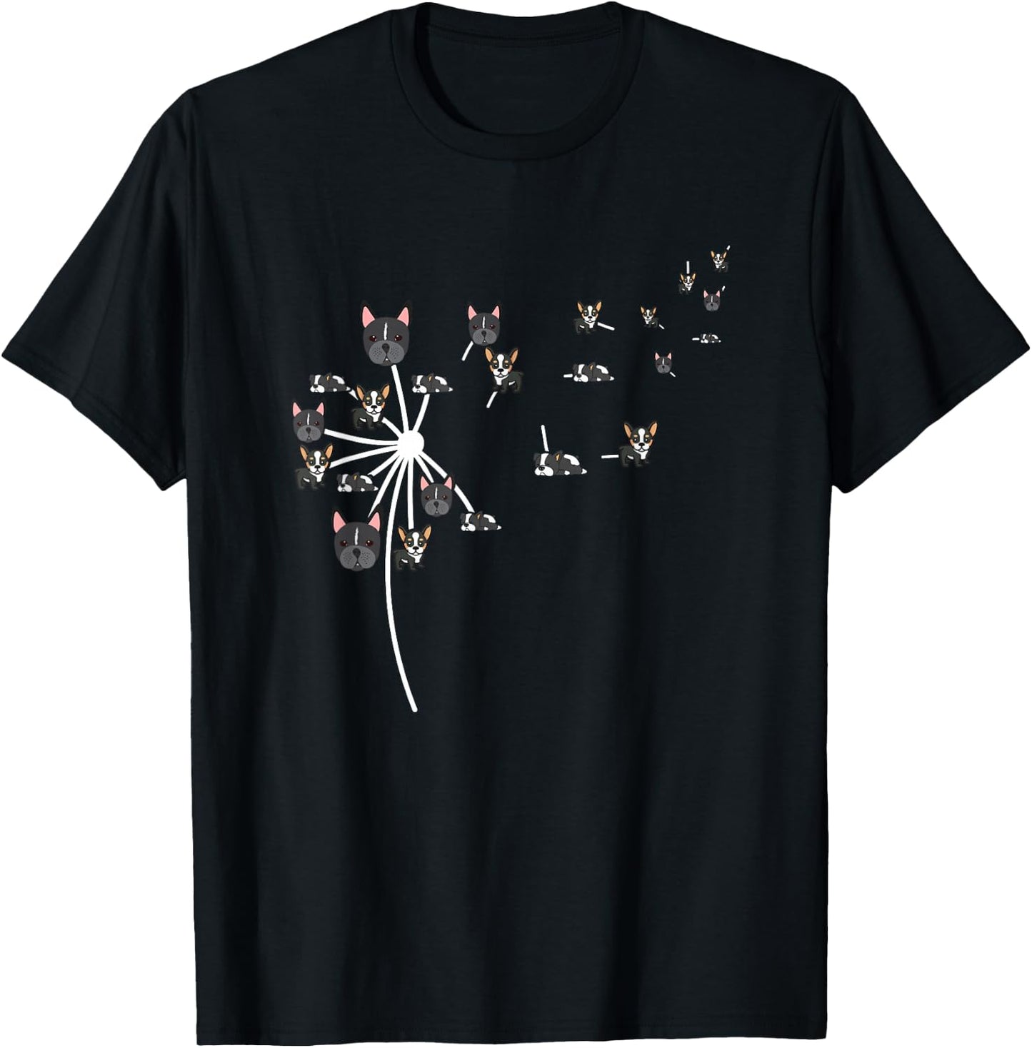 Dandelion Flying Boston Terrier Flower Dog Lover Herbalist T-Shirt - T-Shirt | Black