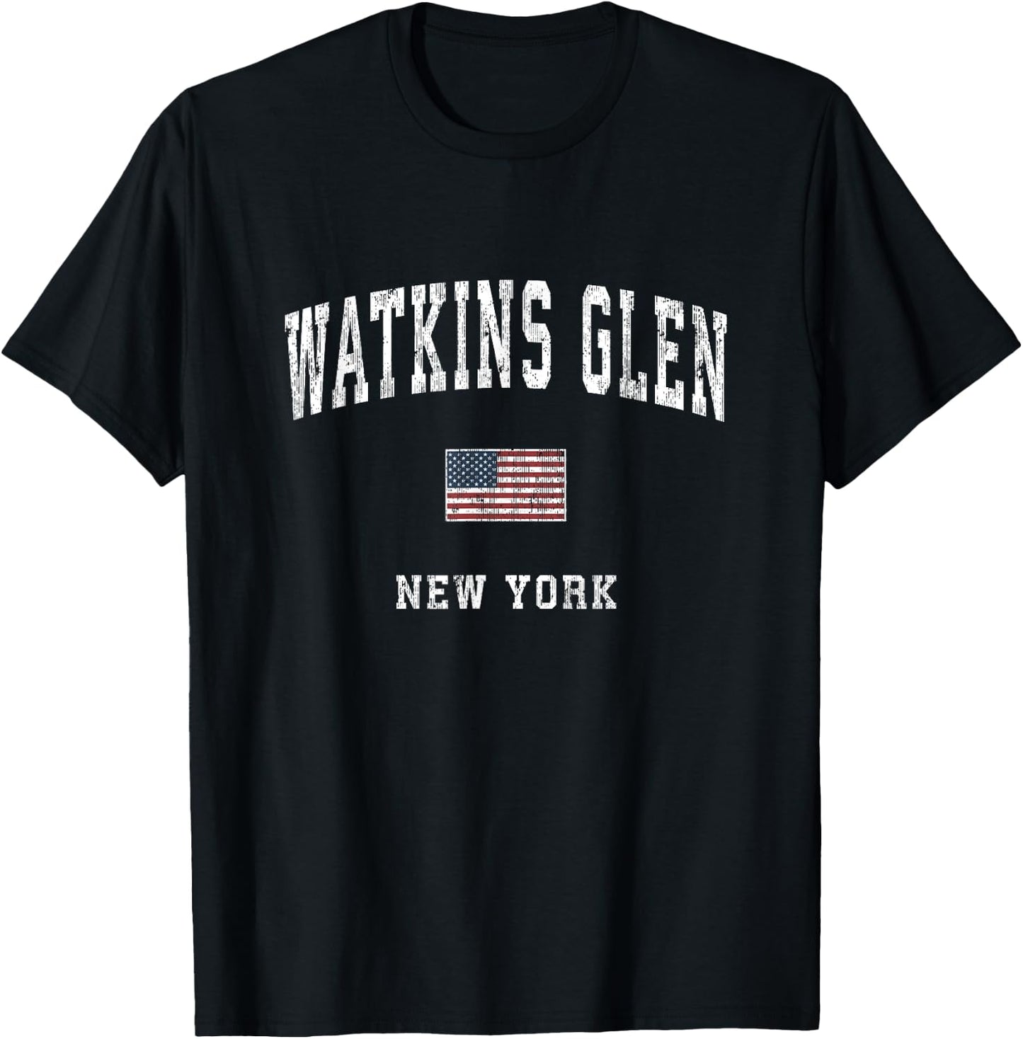 Watkins Glen New York NY Vintage American Flag Sports Design T-Shirt - T-Shirt | Black