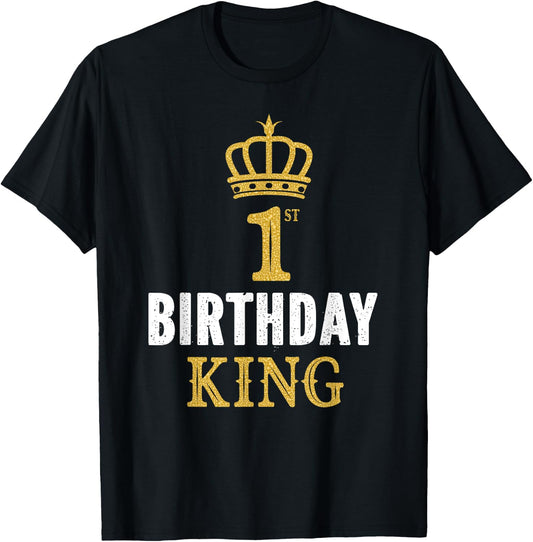 Happy 1st Birthday King 1 Year Old Party Ideas For Boys T-Shirt - T-Shirt | Black