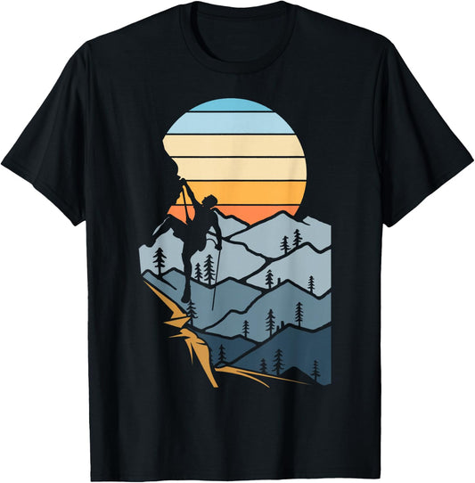 Mountain Climber Boulder Sports Hobby Retro Rock Climbing T-Shirt - T-Shirt | Black