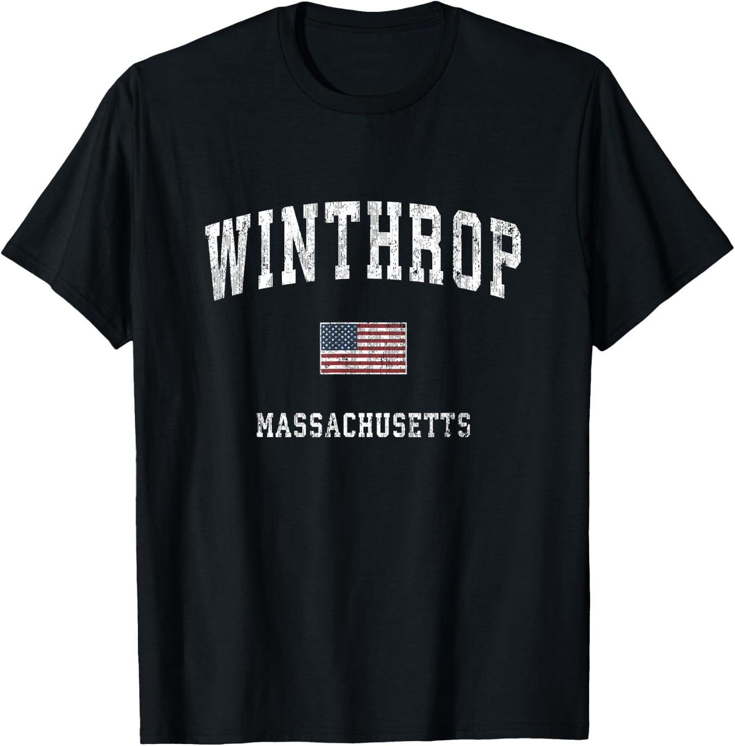 Winthrop Massachusetts MA Vintage American Flag Sports Kids Men T-Shirt - T-Shirt | Black