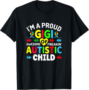 I'm a Proud Gigi of Autistic Child Autism Warriors Grandmom T-Shirt - T-Shirt | Black