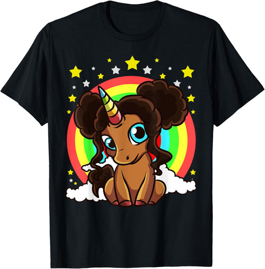 Black Girl Magic Unicorn Afro Puffs Brown Skin Cute Girls T-Shirt - T-Shirt | Black