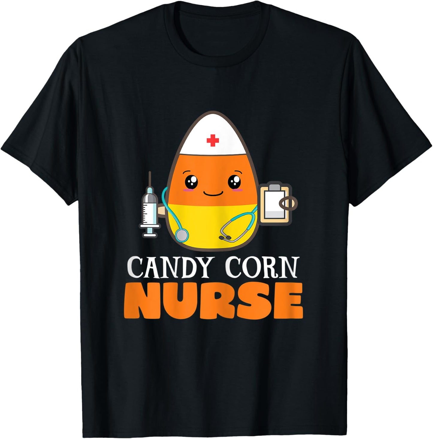 Funny Candy Corn Nurse Halloween Nurse with Stethoscope T-Shirt - T-Shirt | Black