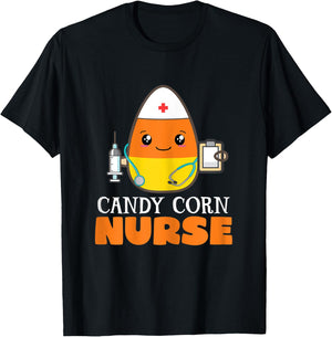 Funny Candy Corn Nurse Halloween Nurse with Stethoscope T-Shirt - T-Shirt | Black