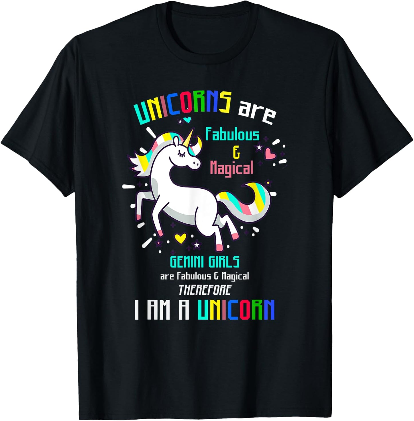 GEMINI SIGN | UNICORNS | GEMINI GIRLS ARE FABULOUS - Birthda T-Shirt - T-Shirt | Black