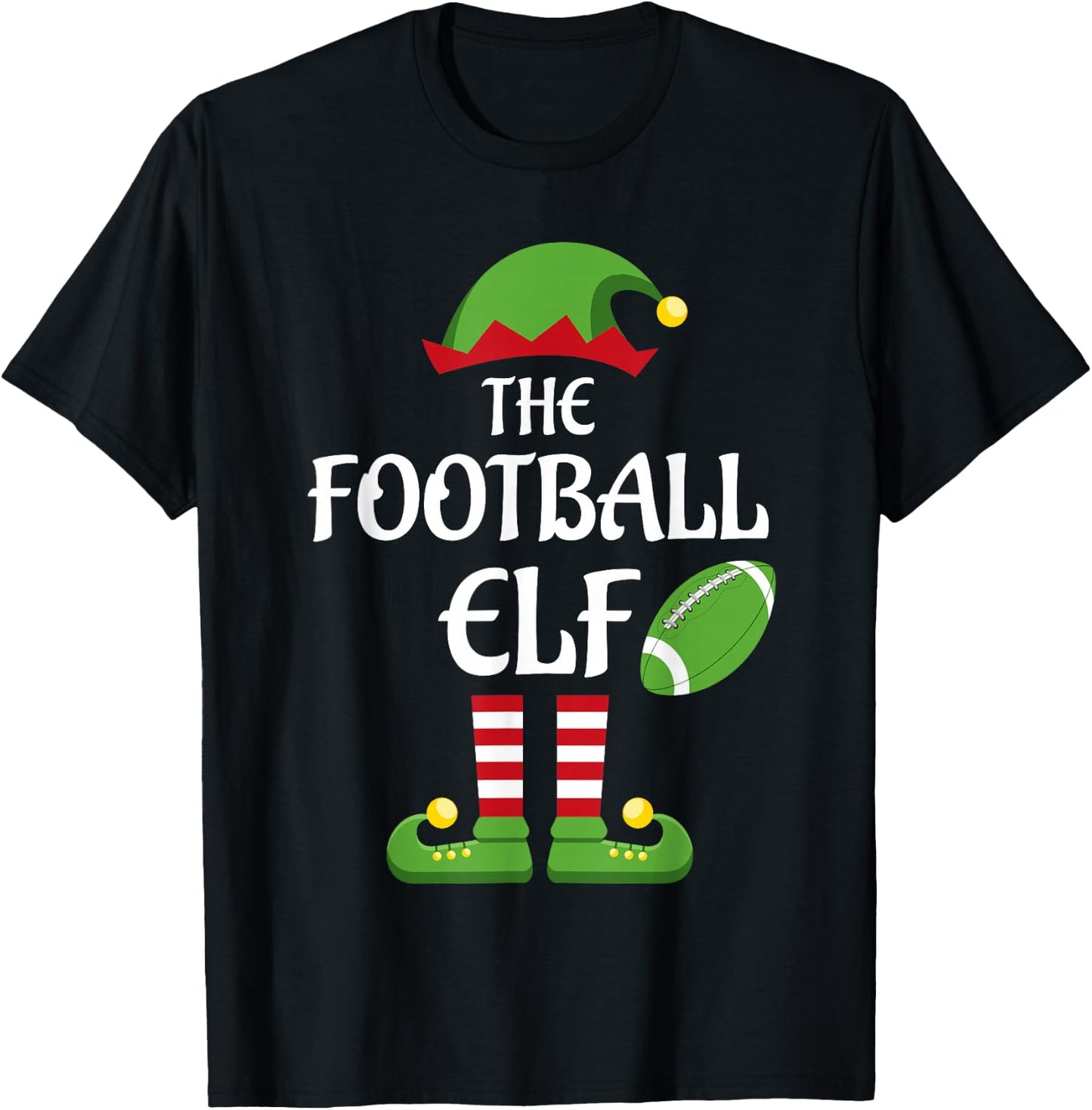 Football Elf Family Matching Group Christmas T-Shirt - T-Shirt | Black