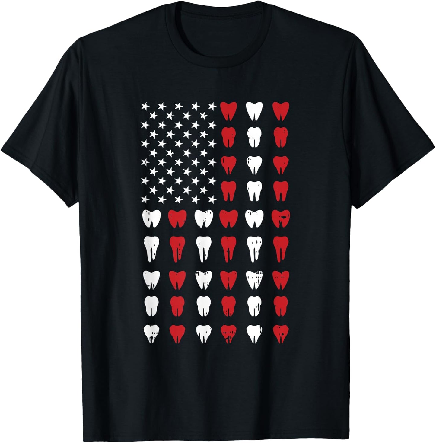 Teeth 4th of July Vintage Dental US Flag Patriotic Dentist T-Shirt - T-Shirt | Black