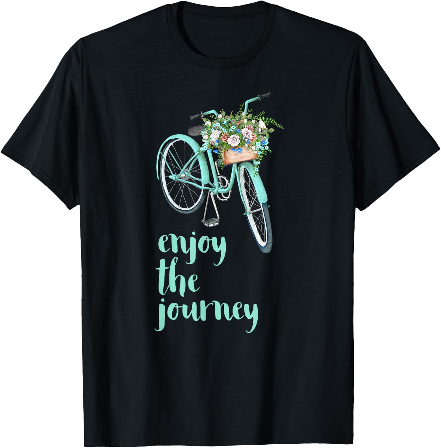 Enjoy the Journey Cycling Green Bicycle with Flowers T-Shirt - T-Shirt | Black