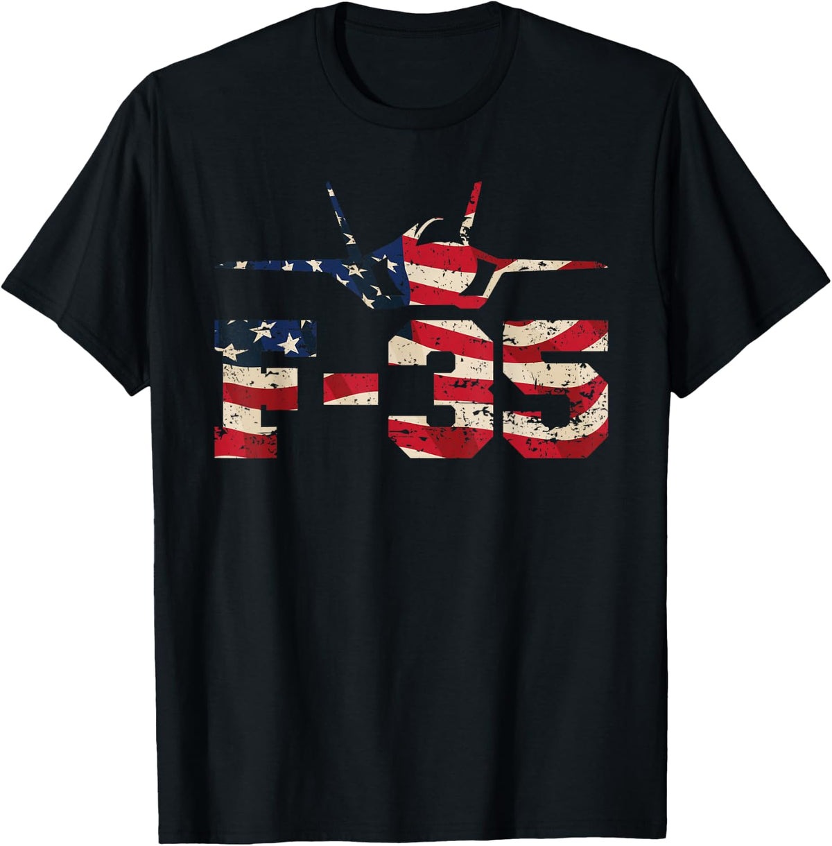 F 35 Fighter Jet Distressed USA Flag Overlay Kids Men T-Shirt - T-Shirt | Black