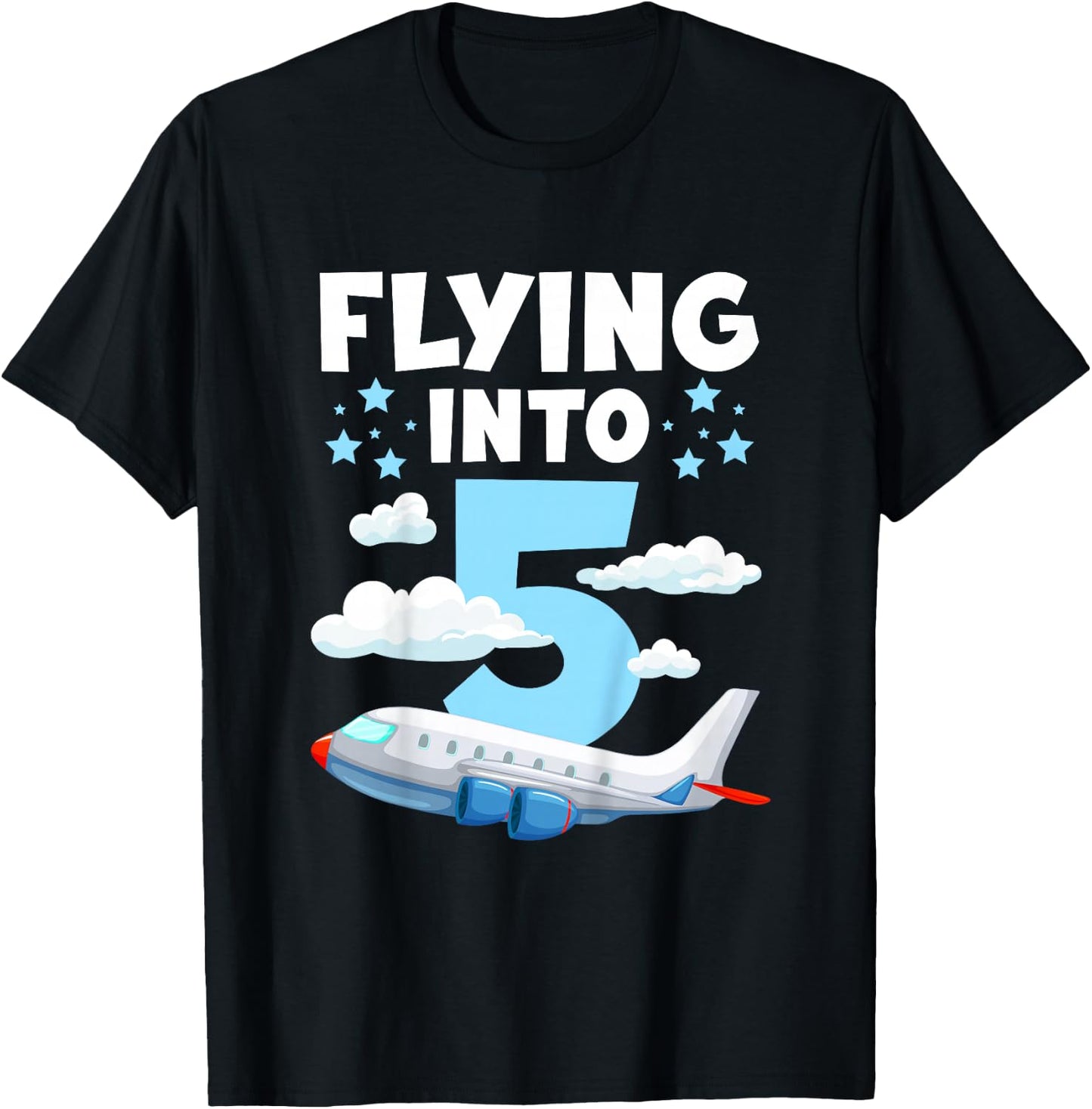 5th Airplane Birthday Party 5 Year Old Pilot Birthday T-Shirt - T-Shirt | Black
