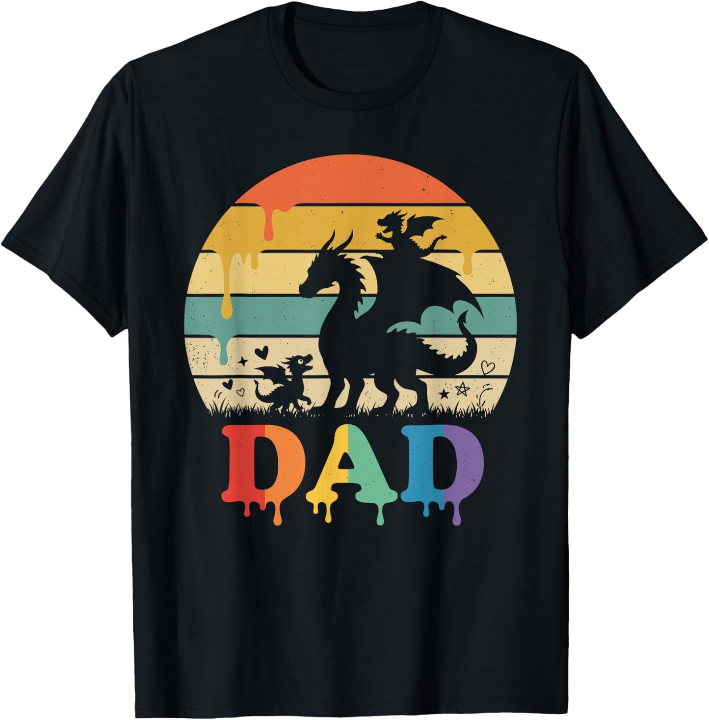 Drip Sunset Dragon Dad Grandpa Father's Day T-Shirt - T-Shirt | Black