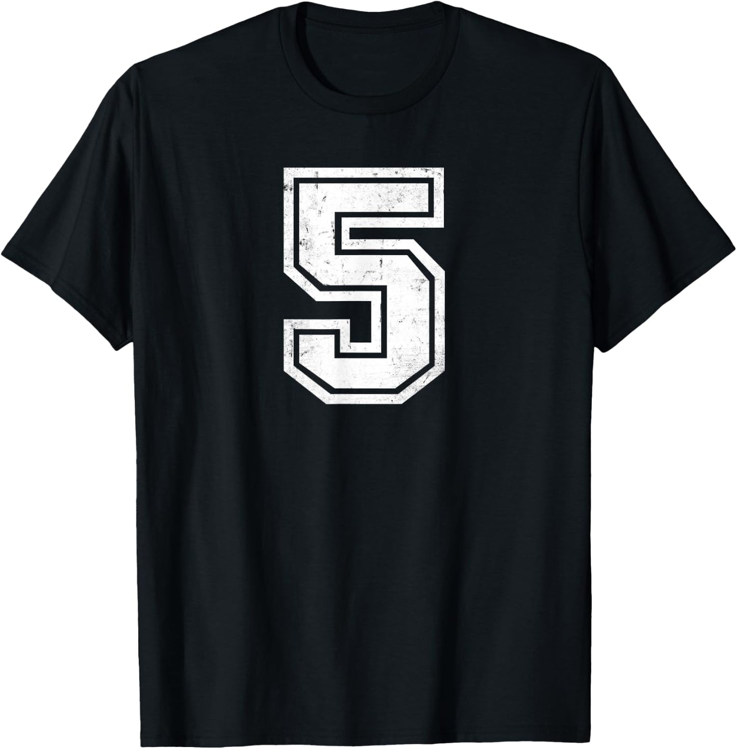 Number #5 Sport Distressed Varsity Number T-Shirt - T-Shirt | Black