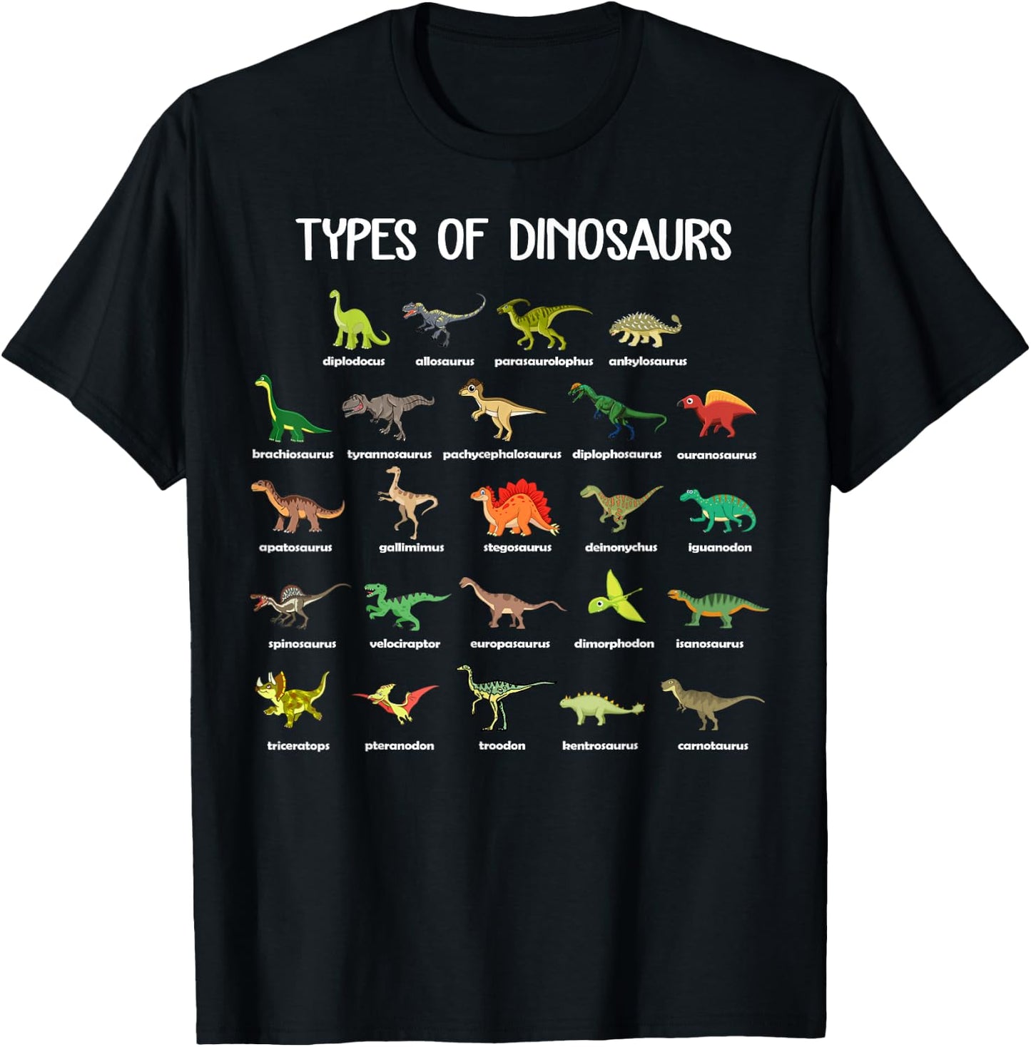 Type Of Dinosaurs Diplodocus Allosaurus Ankylosaurus T-Shirt - T-Shirt | Black