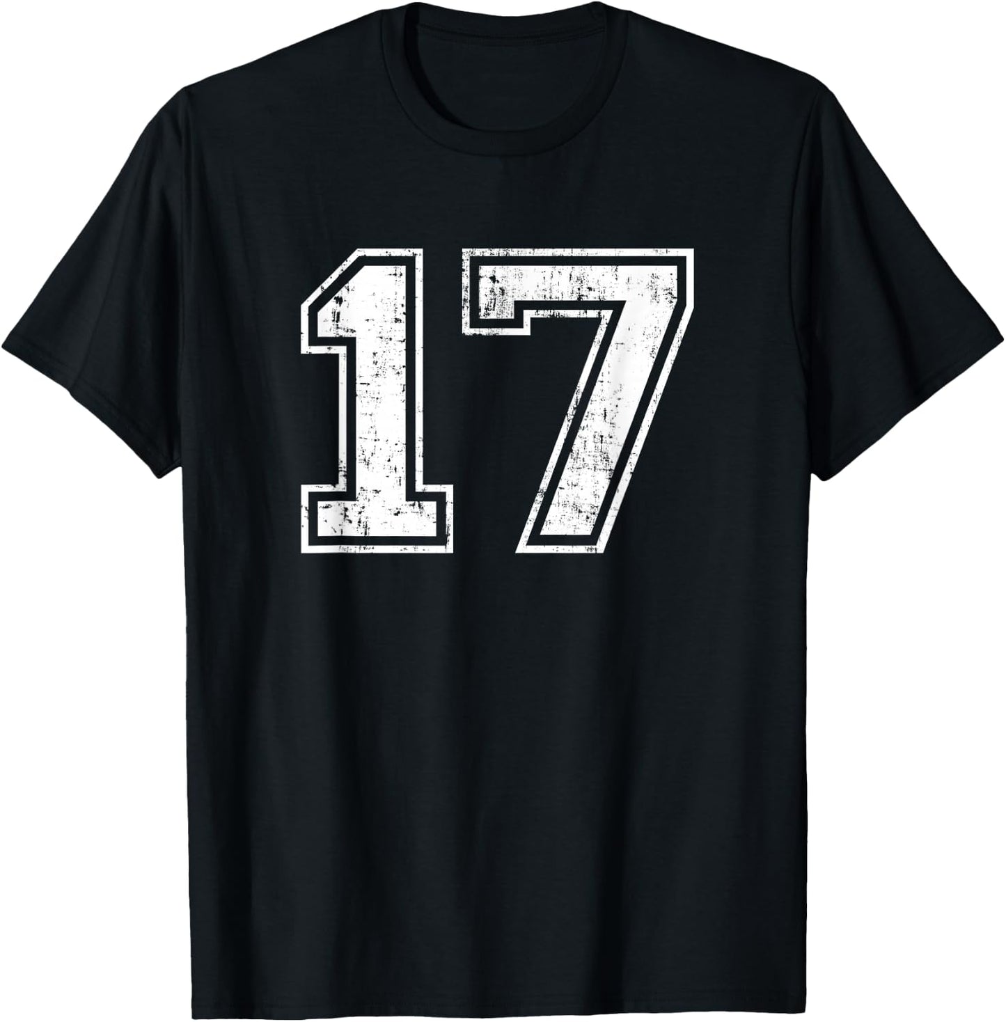 Number 17 Distressed Vintage Seventeen Sports Team Training T-Shirt - T-Shirt | Black