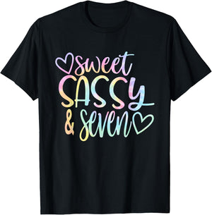 Sweet Sassy and Seven Girl's Birthday Tie Dye Girls Kids T-Shirt - T-Shirt | Black