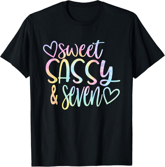 Sweet Sassy and Seven Girl's Birthday Tie Dye Girls Kids T-Shirt - T-Shirt | Black