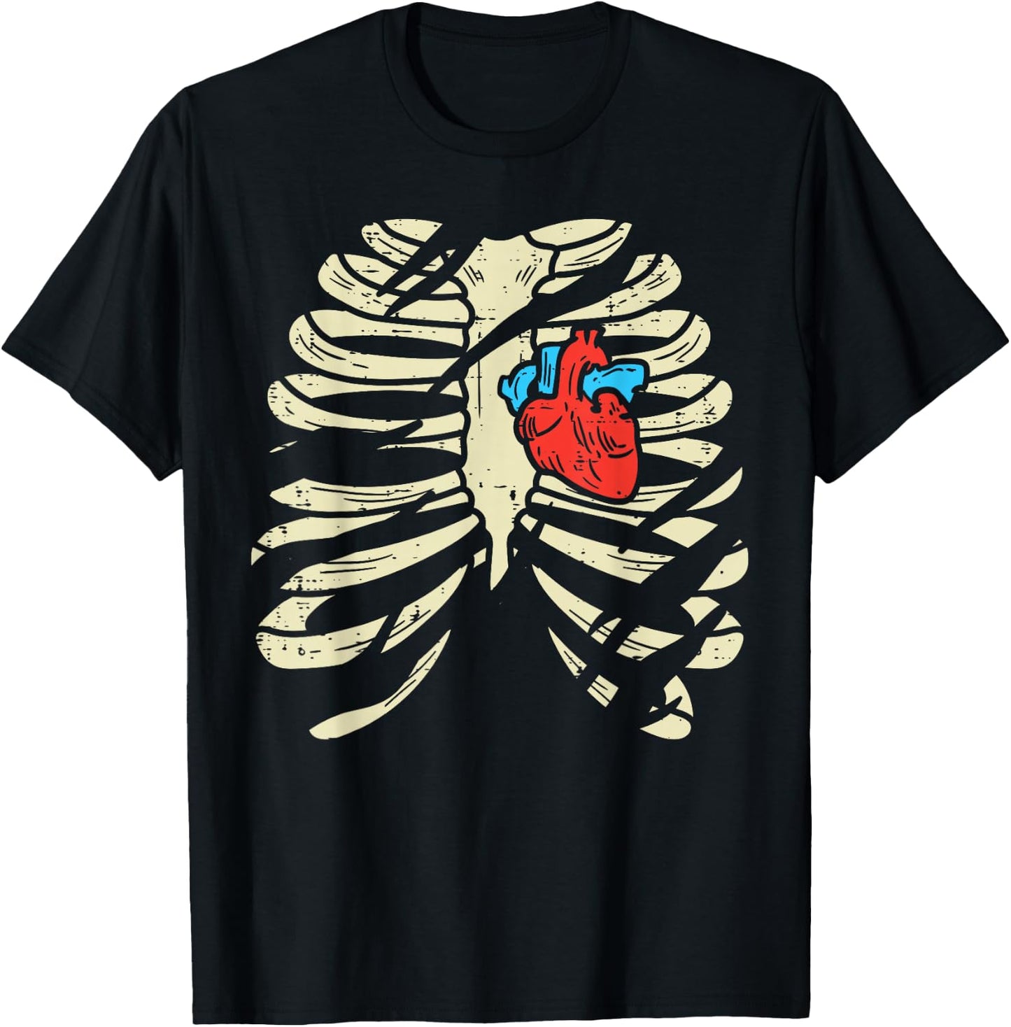 Skeleton Rib Heart Scary Spooky Halloween Men Women Boys Kid T-Shirt - T-Shirt | Black