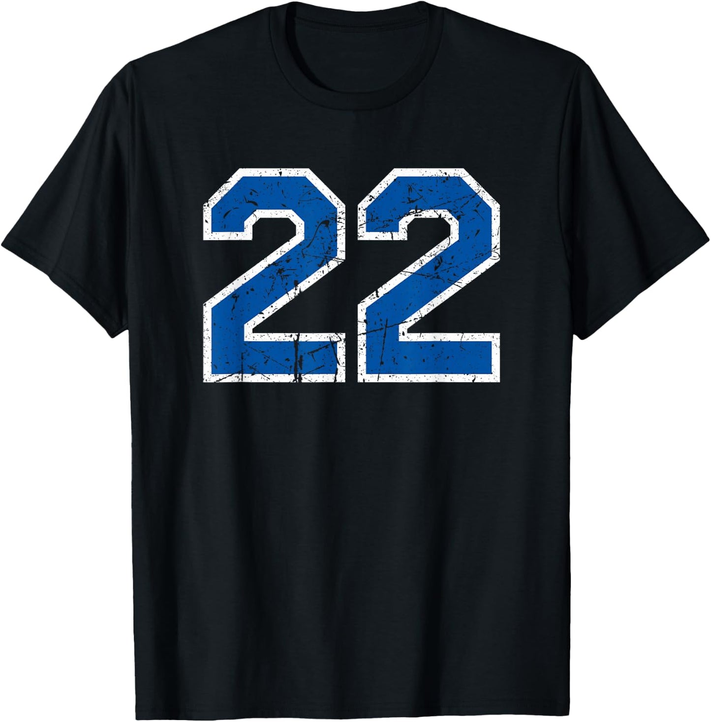 Number #22 Vintage White/Blue Plain Number T-Shirt - T-Shirt | Black