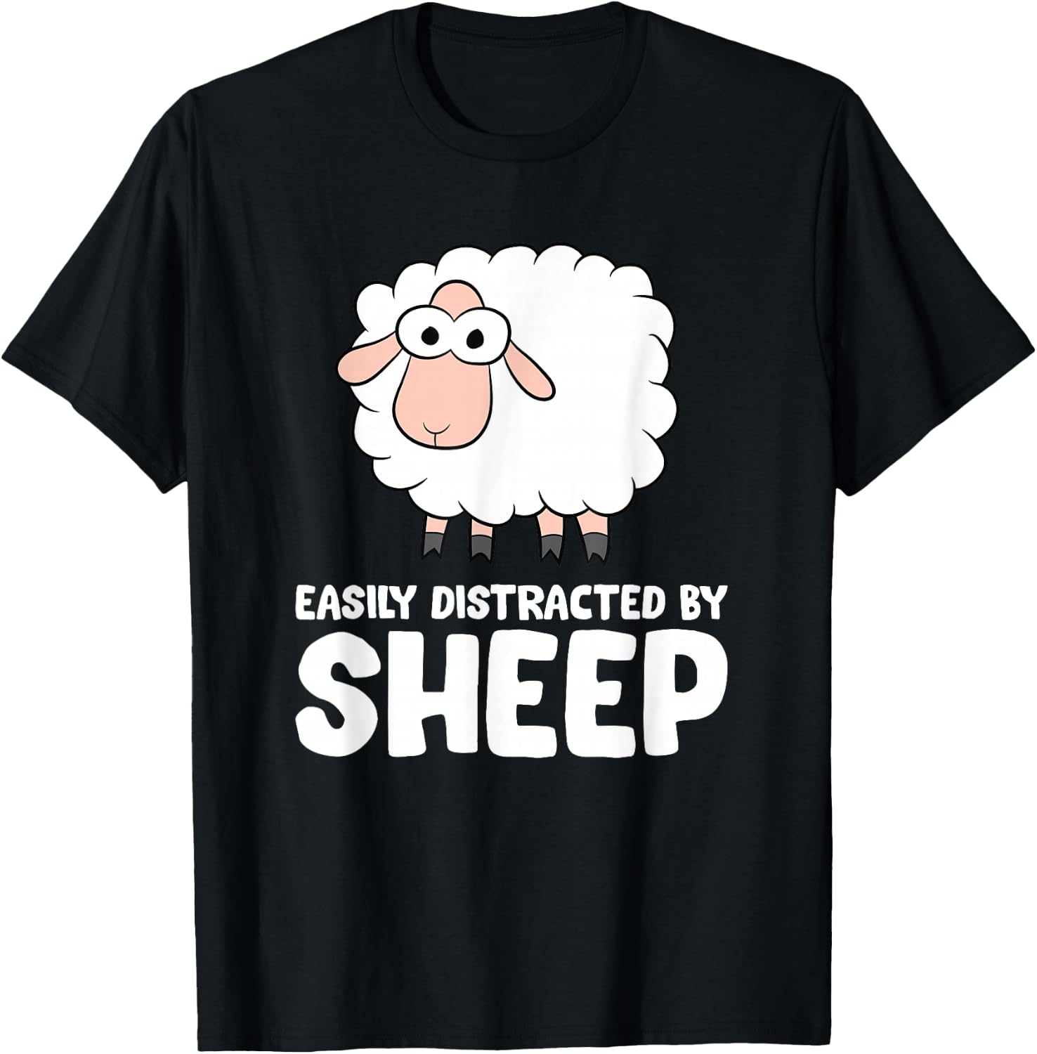 Easily Distracted By Sheep T-Shirt - T-Shirt | Black