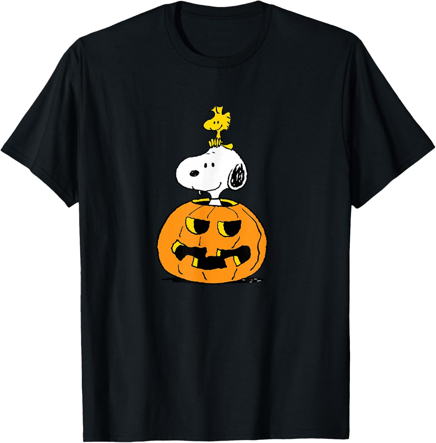 Peanuts - Halloween - Snoopy Woodstock Pumpkin T-Shirt - T-Shirt | Black