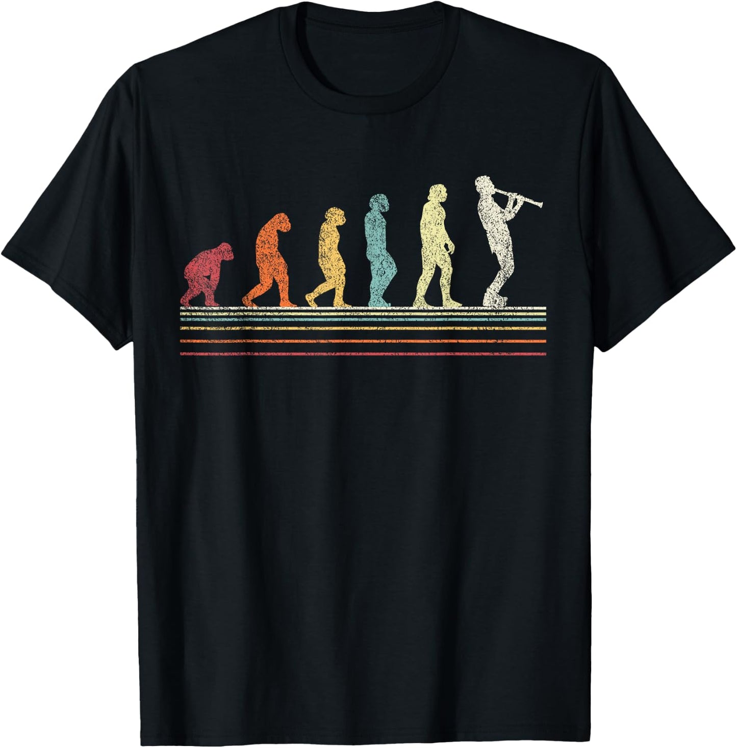 Funny Clarinet Player Evolution Musician Retro Vintage T-Shirt - T-Shirt | Black