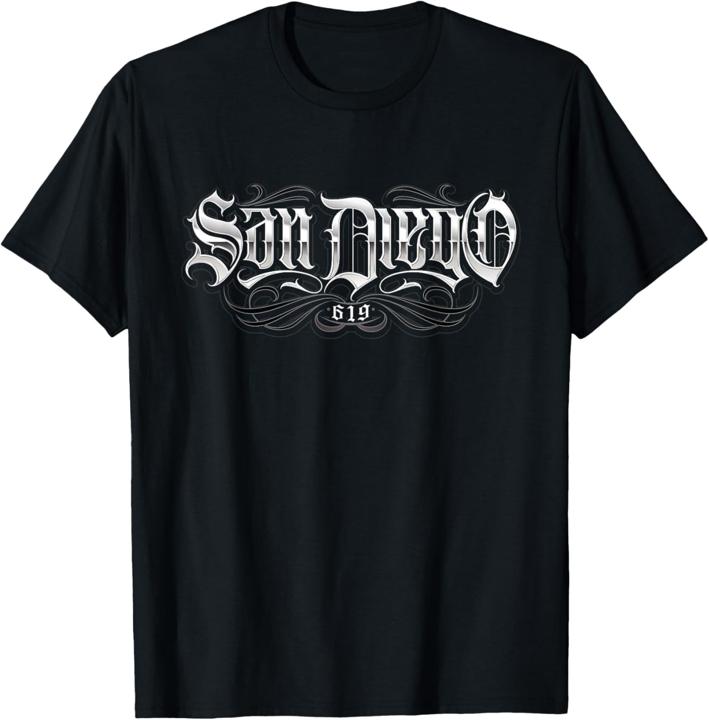 San Diego Area Code 619 Lowrider Script T-Shirt - T-Shirt | Black