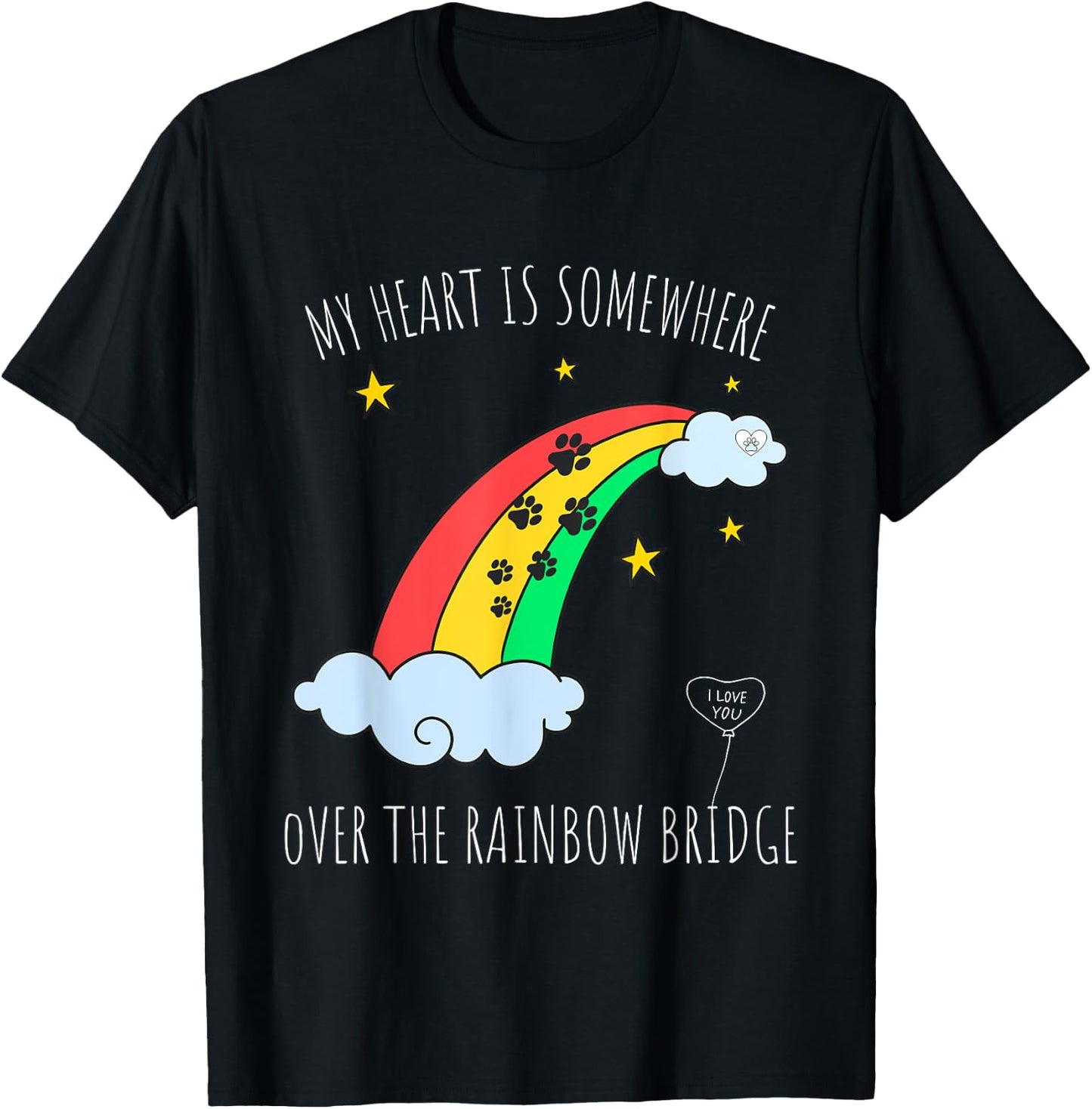 Loss of a Beloved Cat Dog. Rainbow Bridge Theme Men Women Kids T-Shirt - T-Shirt | Black