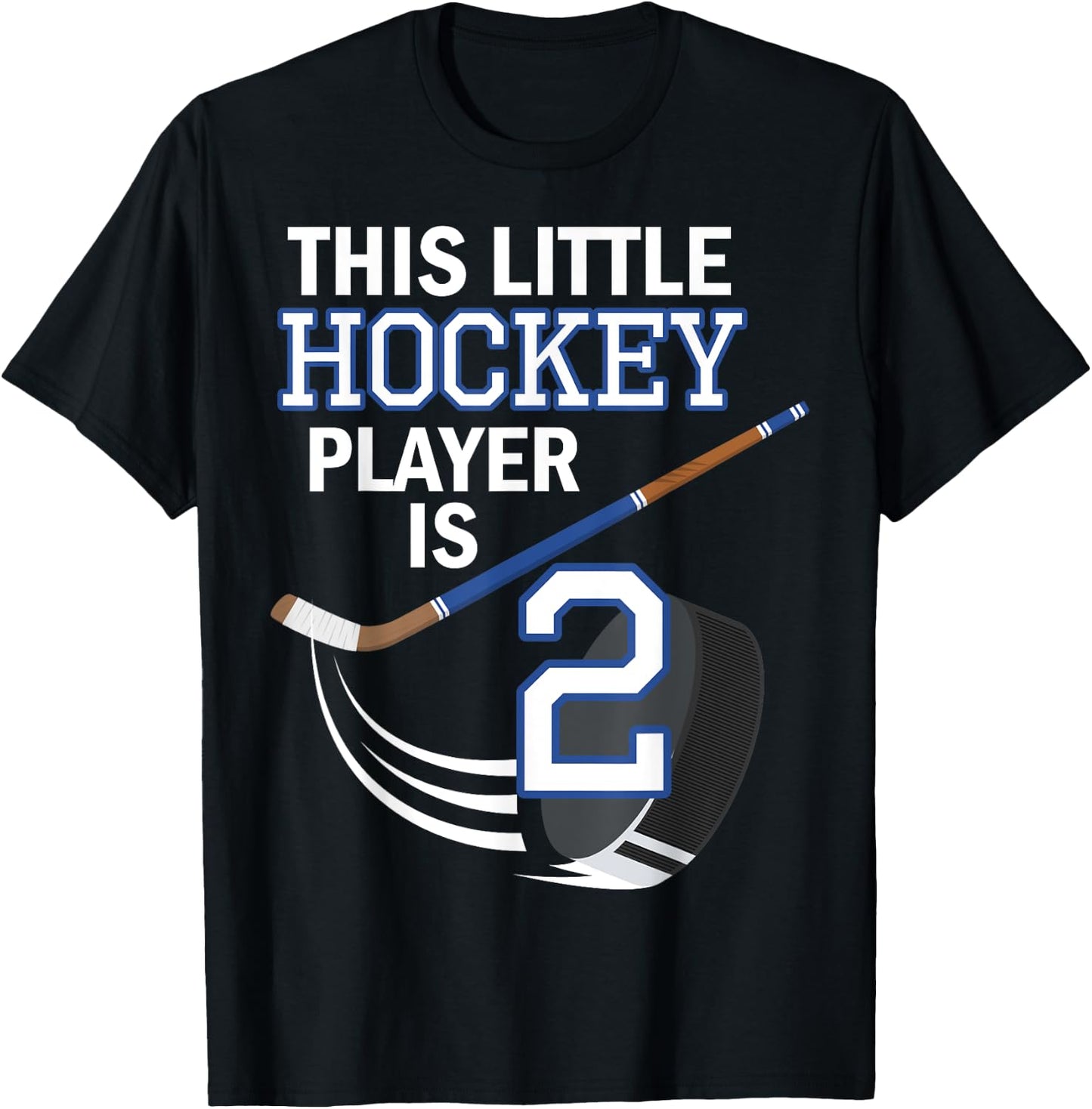 2nd Birthday Boy Hockey Stick Puck 2 Year Old Funny B-Day T-Shirt - T-Shirt | Black