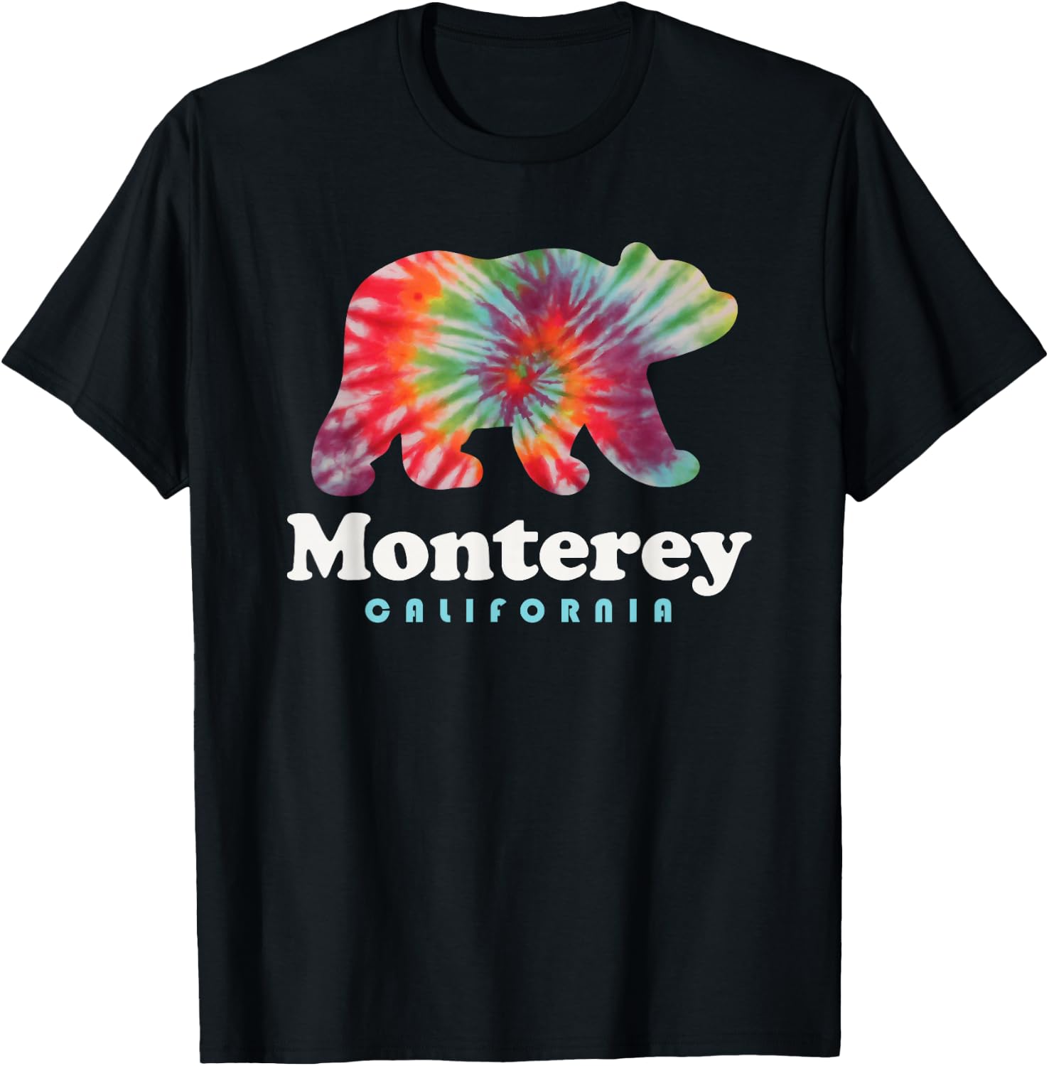 Monterey California Bear Tie Dye Hippie Carmel Valley T-Shirt - T-Shirt | Black