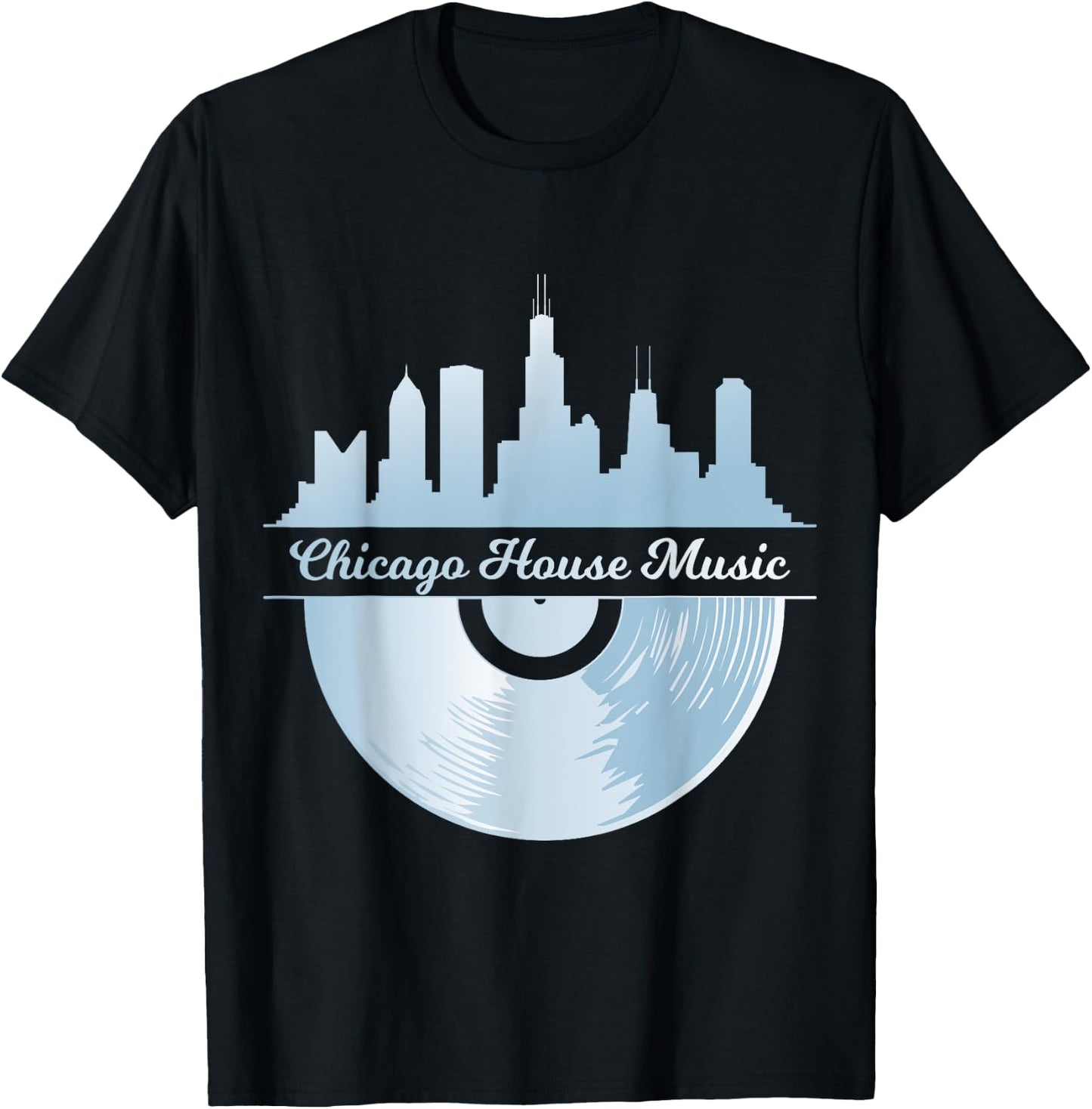 Chicago House Music T Shirt Vinyl Record Chicago Skyline T-Shirt - T-Shirt | Black