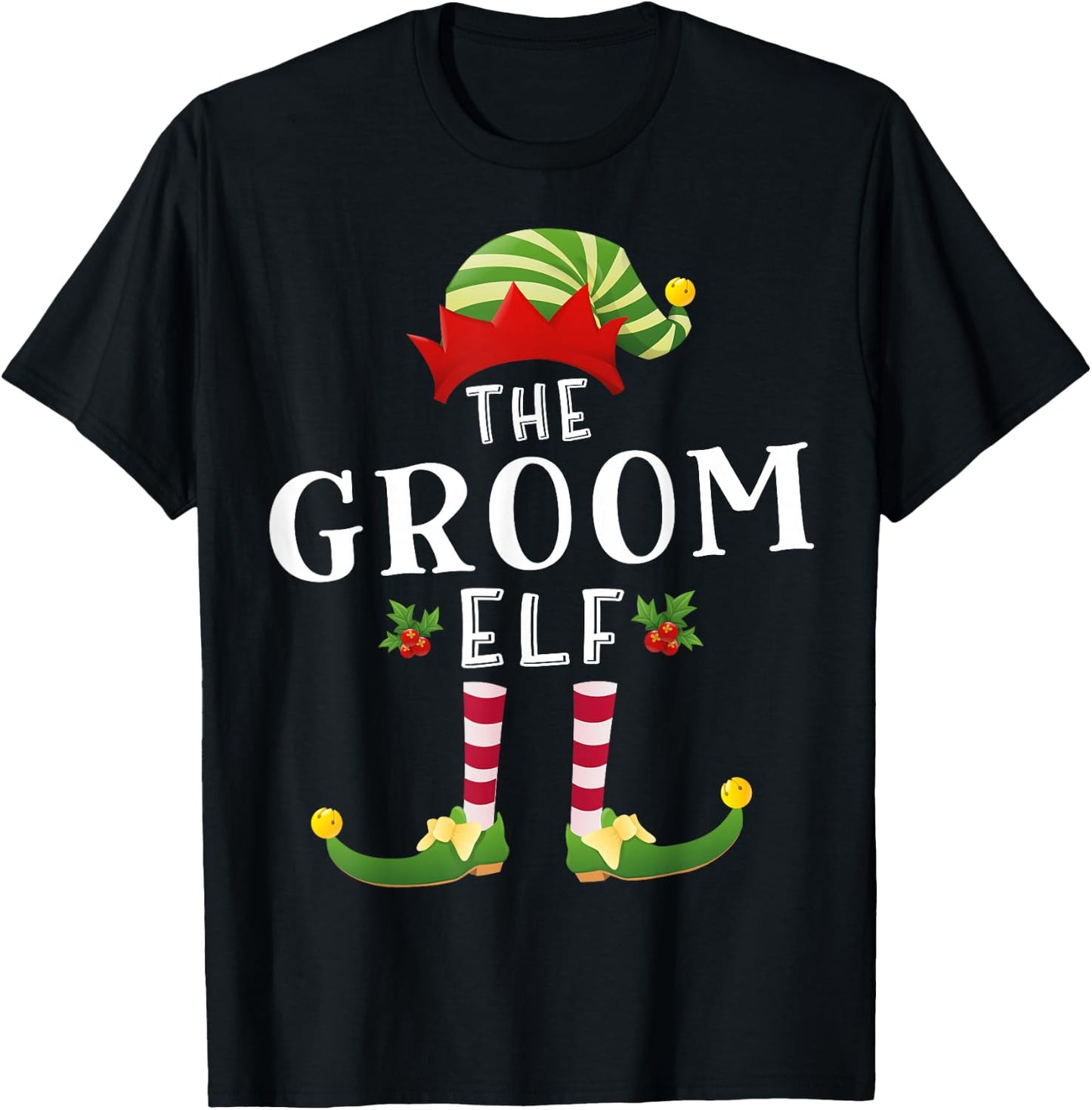 The Groom Elf Christmas Matching Pajama T-Shirt - T-Shirt | Black