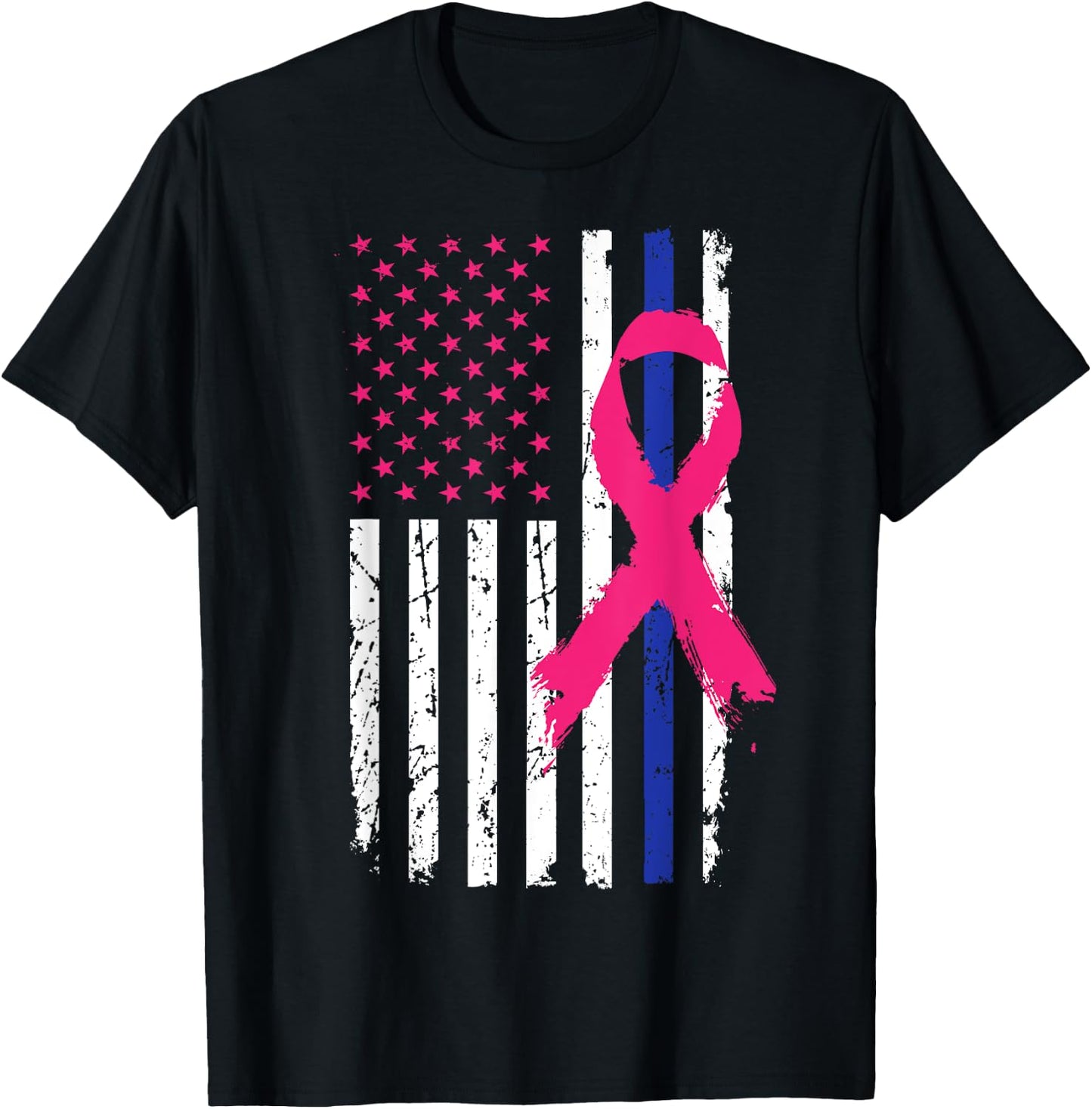 American Police Flag Cool Breast Cancer Awareness Gift T-Shirt - T-Shirt | Black