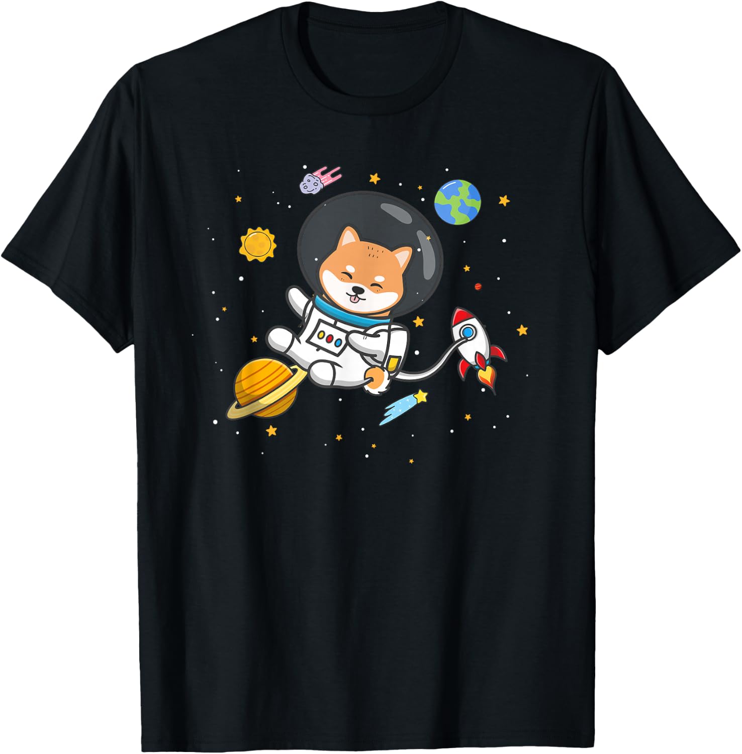 Kids Boys Doge Meme Lover Space Moon Shiba Inu Dog T-Shirt - T-Shirt | Black